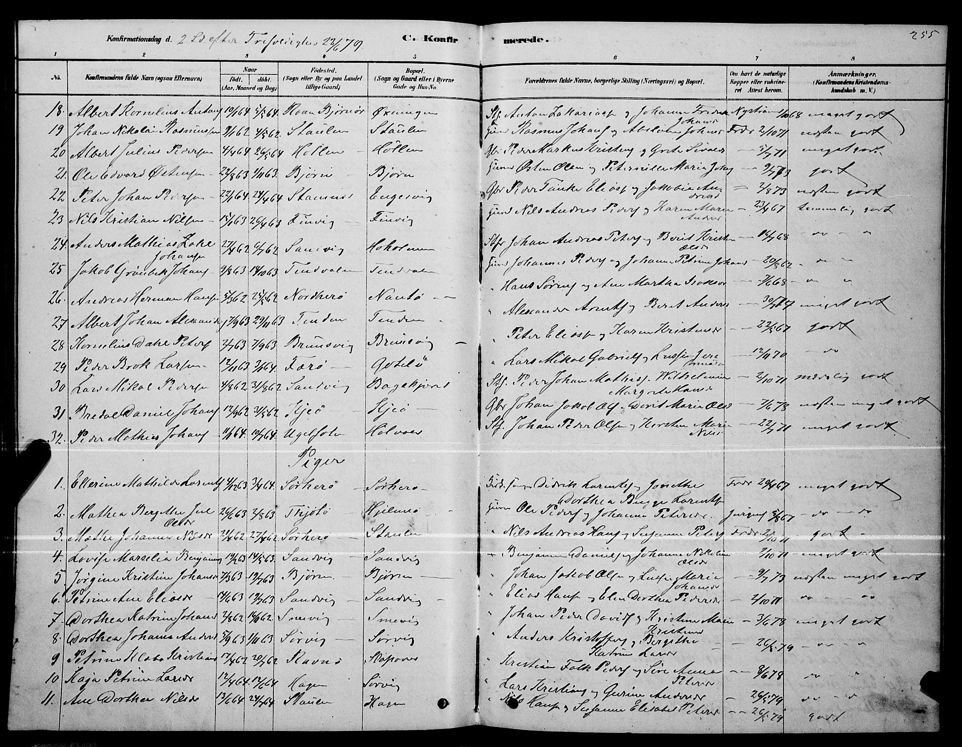 Ministerialprotokoller, klokkerbøker og fødselsregistre - Nordland, AV/SAT-A-1459/834/L0513: Parish register (copy) no. 834C04, 1877-1892, p. 255