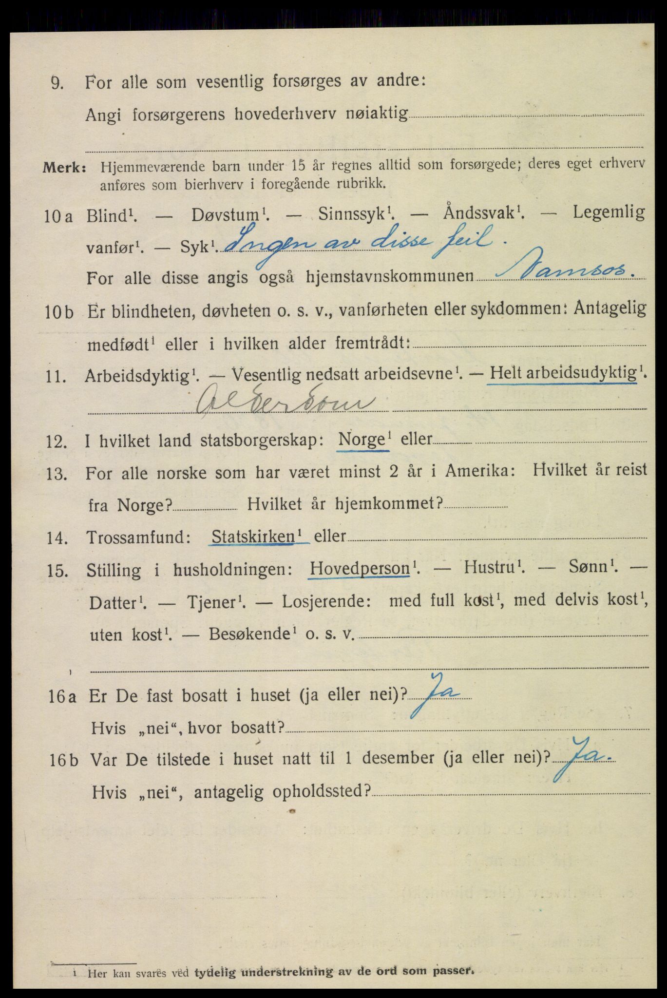 SAT, 1920 census for Namsos, 1920, p. 4818