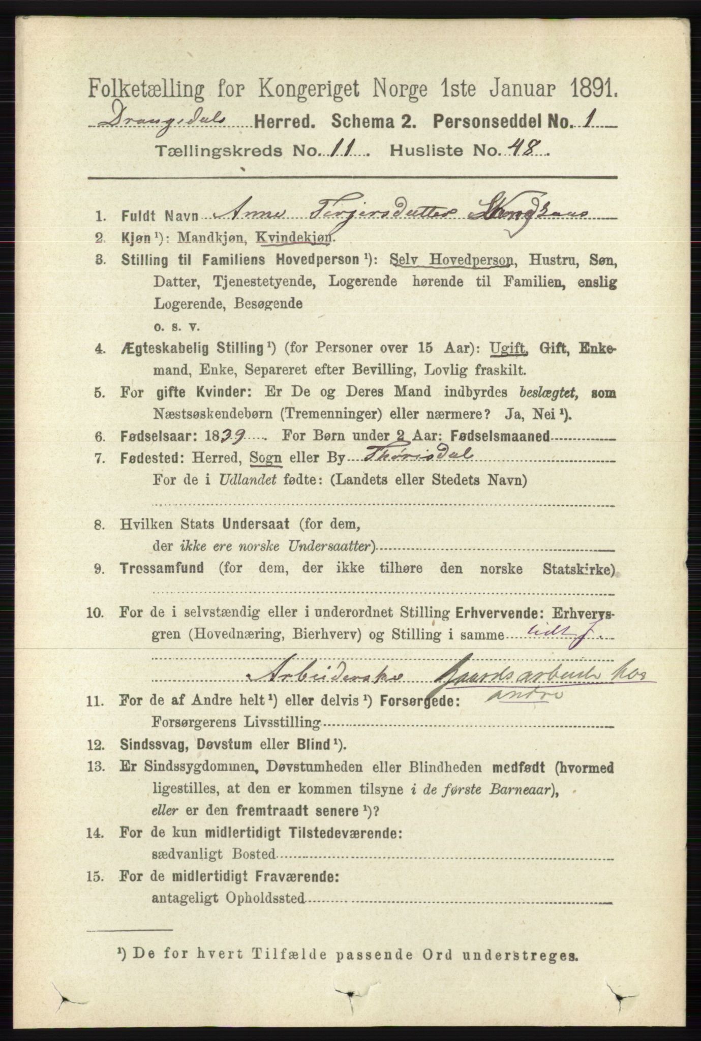 RA, 1891 census for 0817 Drangedal, 1891, p. 4216