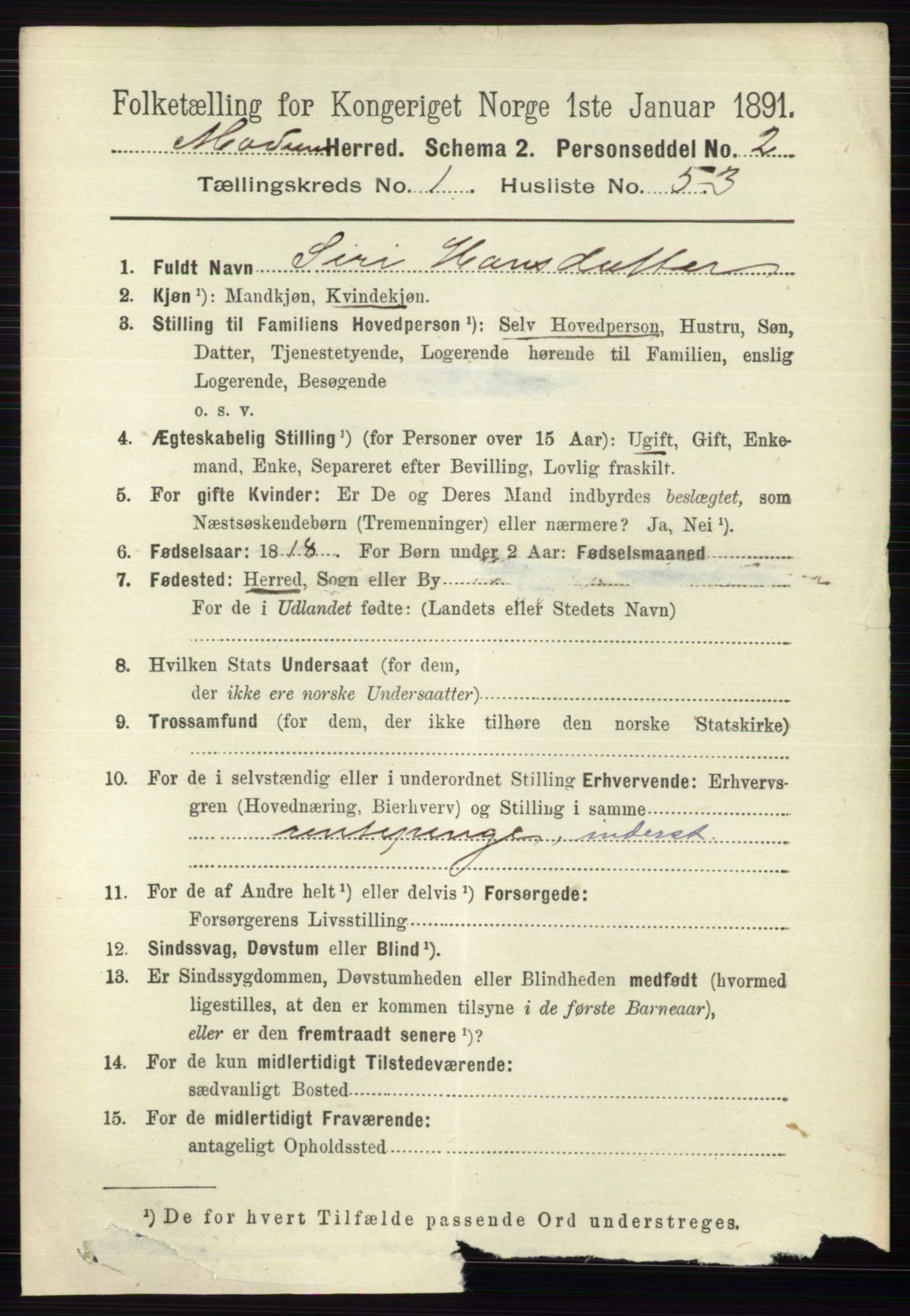 RA, 1891 census for 0623 Modum, 1891, p. 430