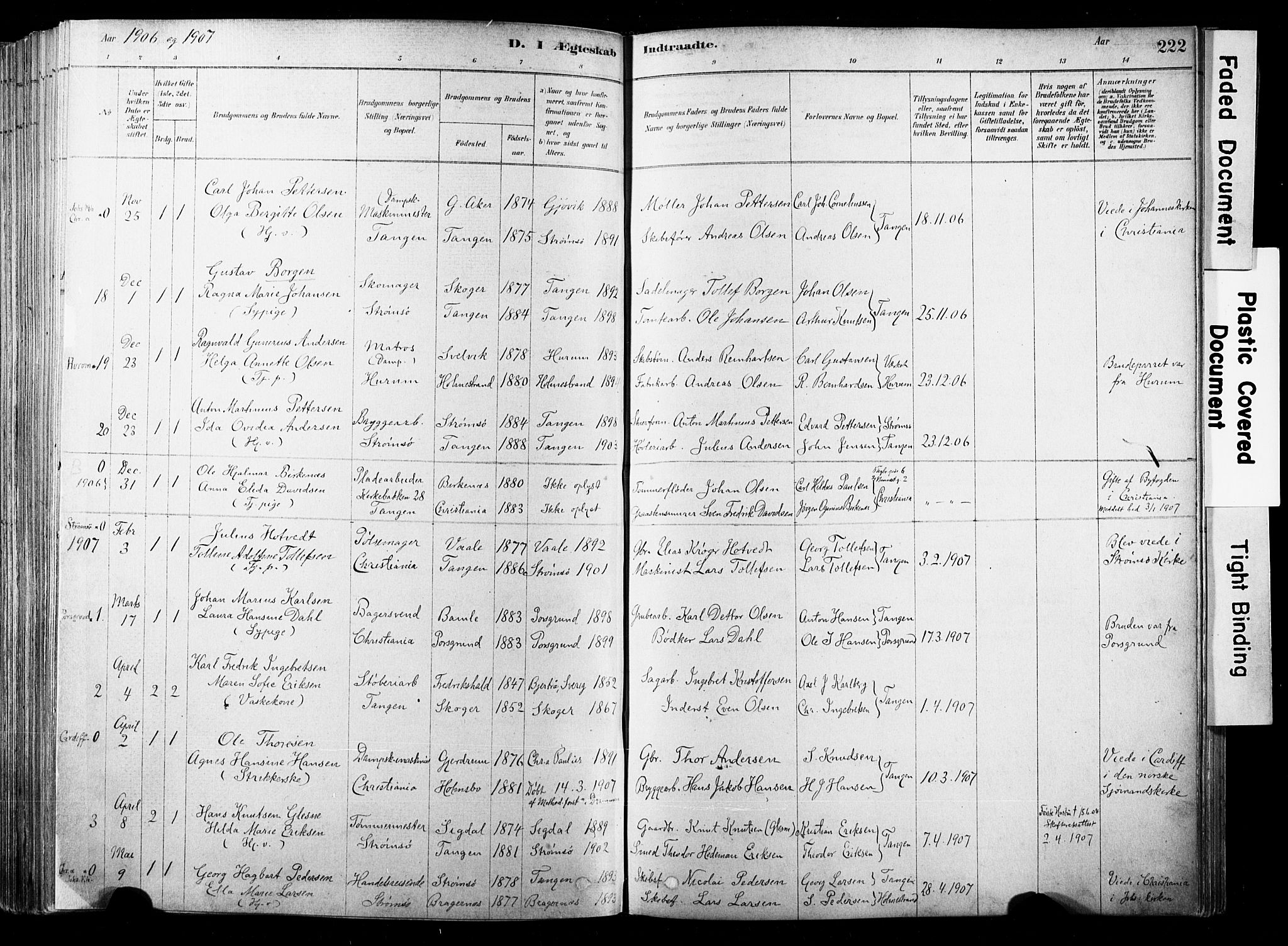 Strømsø kirkebøker, SAKO/A-246/F/Fb/L0006: Parish register (official) no. II 6, 1879-1910, p. 222