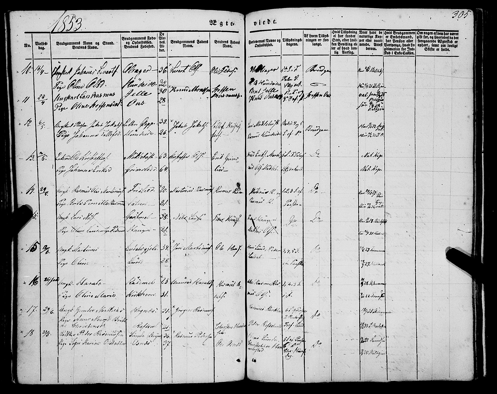 Eid sokneprestembete, AV/SAB-A-82301/H/Haa/Haaa/L0007: Parish register (official) no. A 7, 1844-1858, p. 305