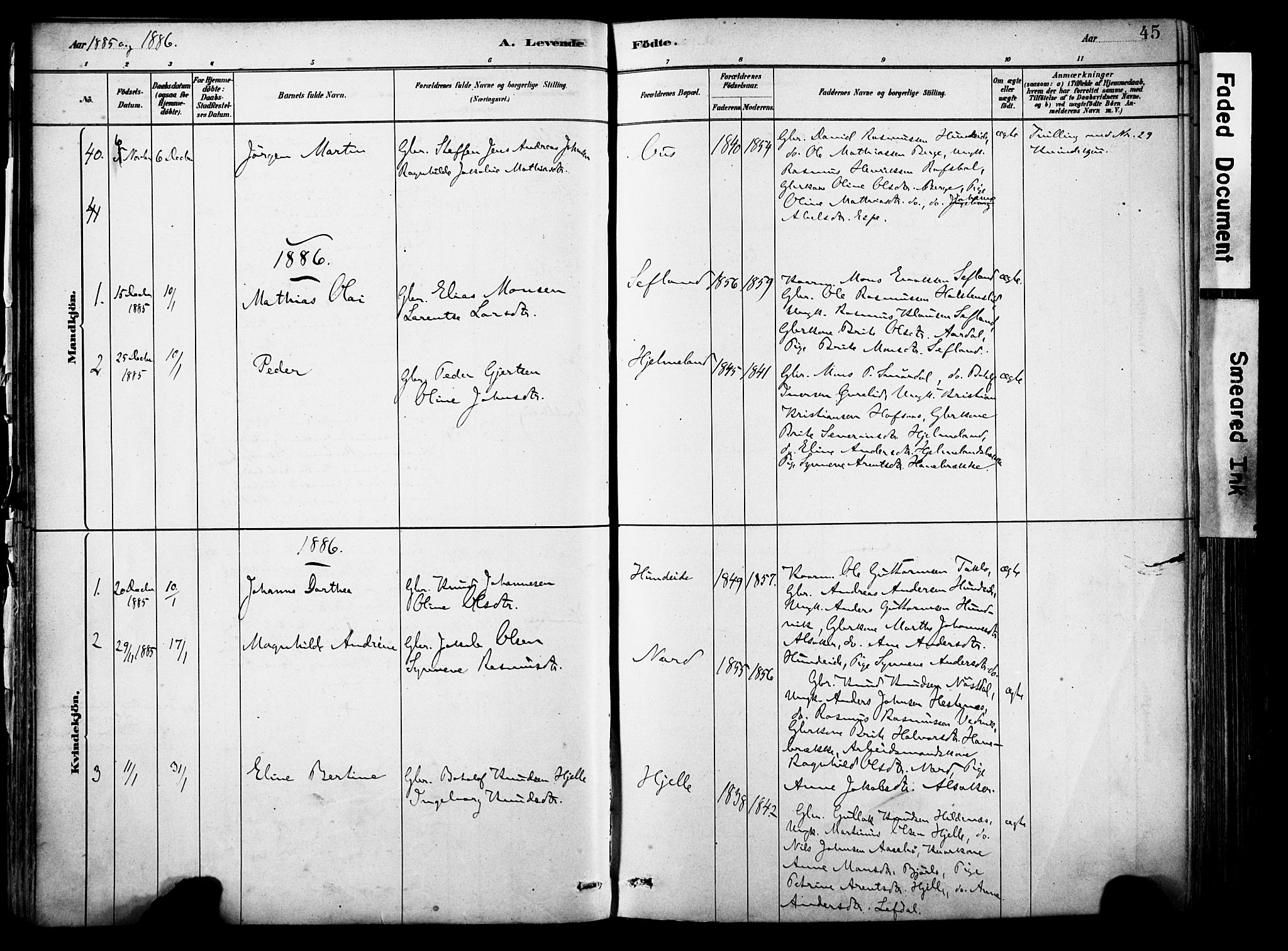 Eid sokneprestembete, AV/SAB-A-82301/H/Haa/Haab/L0001: Parish register (official) no. B 1, 1879-1906, p. 45