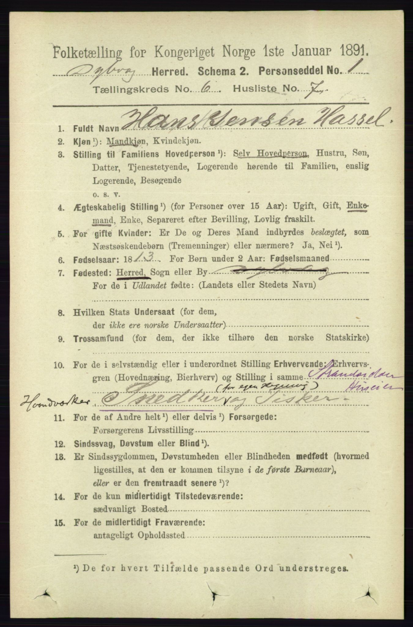 RA, 1891 census for 0915 Dypvåg, 1891, p. 1827