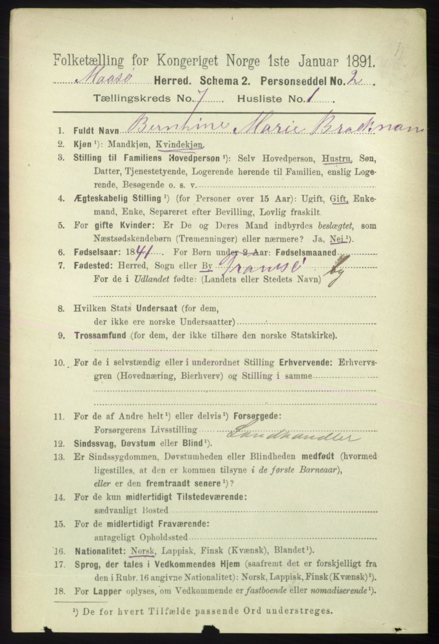 RA, 1891 census for 2018 Måsøy, 1891, p. 1403