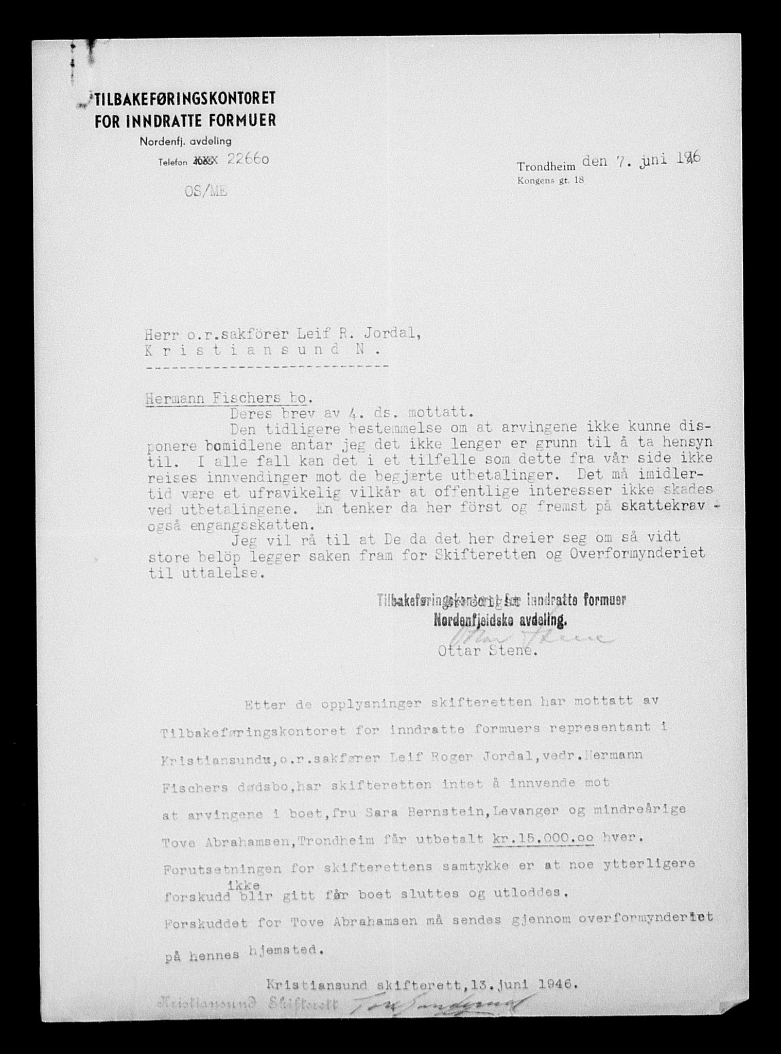 Justisdepartementet, Tilbakeføringskontoret for inndratte formuer, AV/RA-S-1564/H/Hc/Hcb/L0913: --, 1945-1947, p. 248