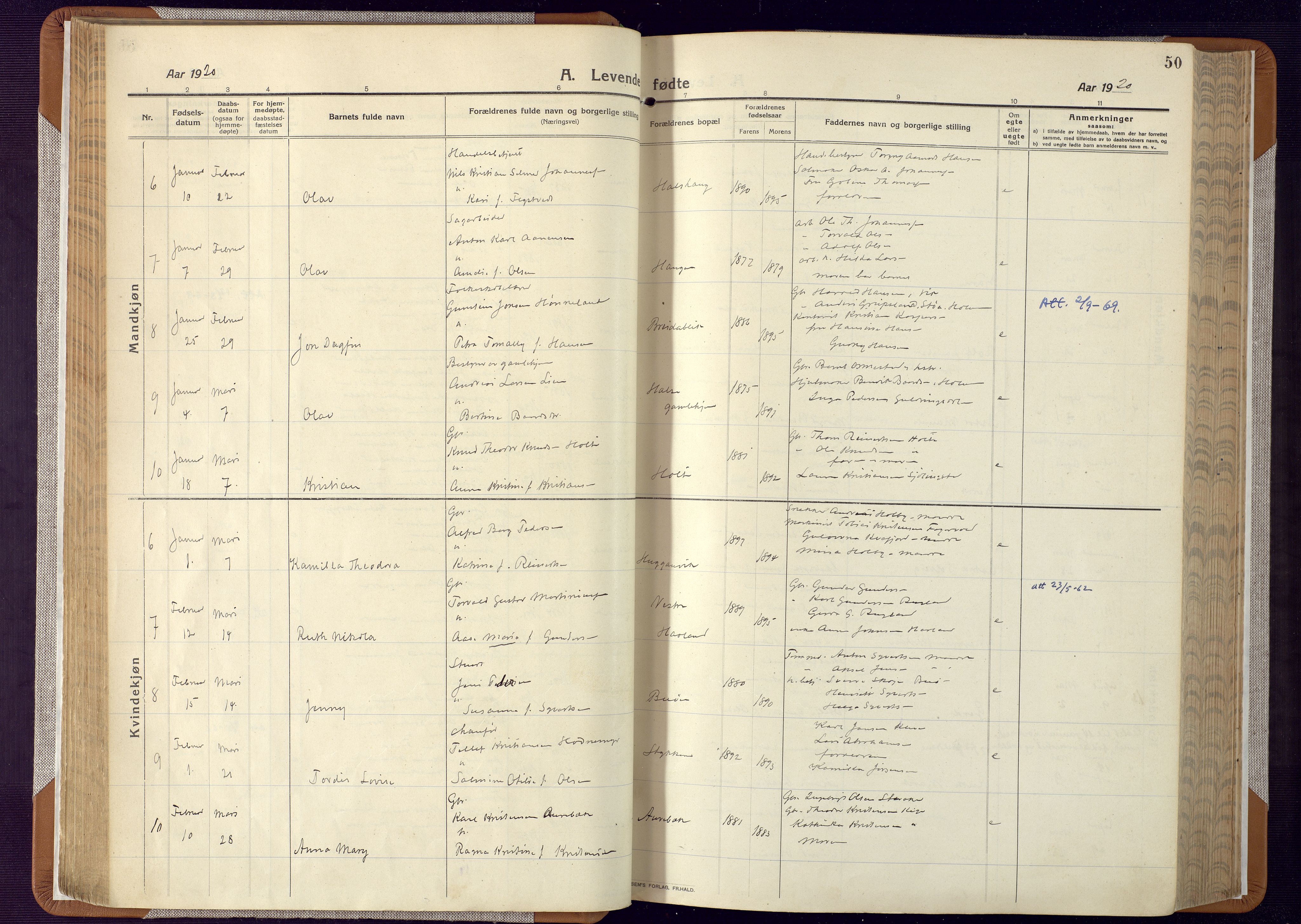 Mandal sokneprestkontor, AV/SAK-1111-0030/F/Fa/Faa/L0022: Parish register (official) no. A 22, 1913-1925, p. 50