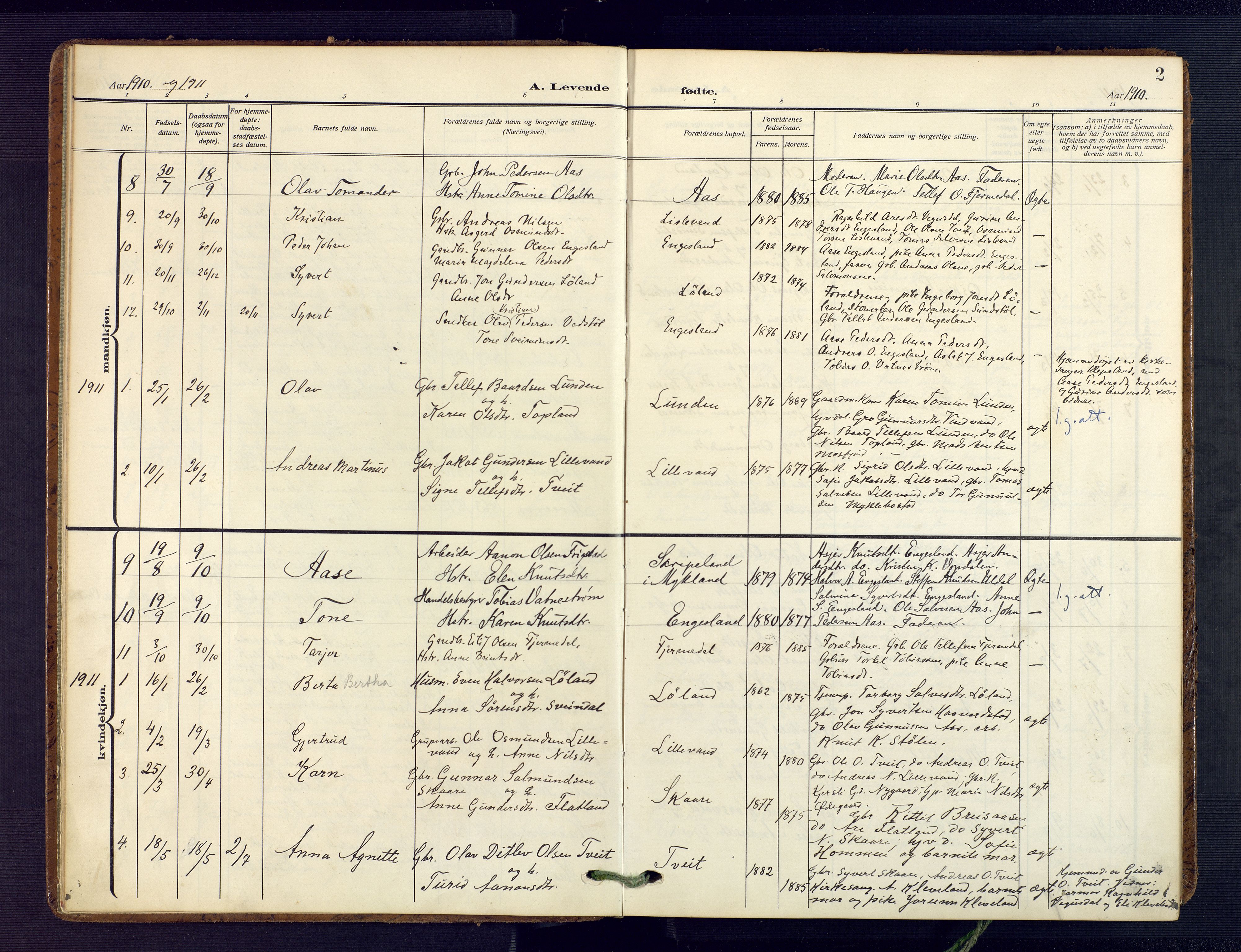 Herefoss sokneprestkontor, SAK/1111-0019/F/Fa/Fab/L0005: Parish register (official) no. A 5, 1910-1932, p. 2