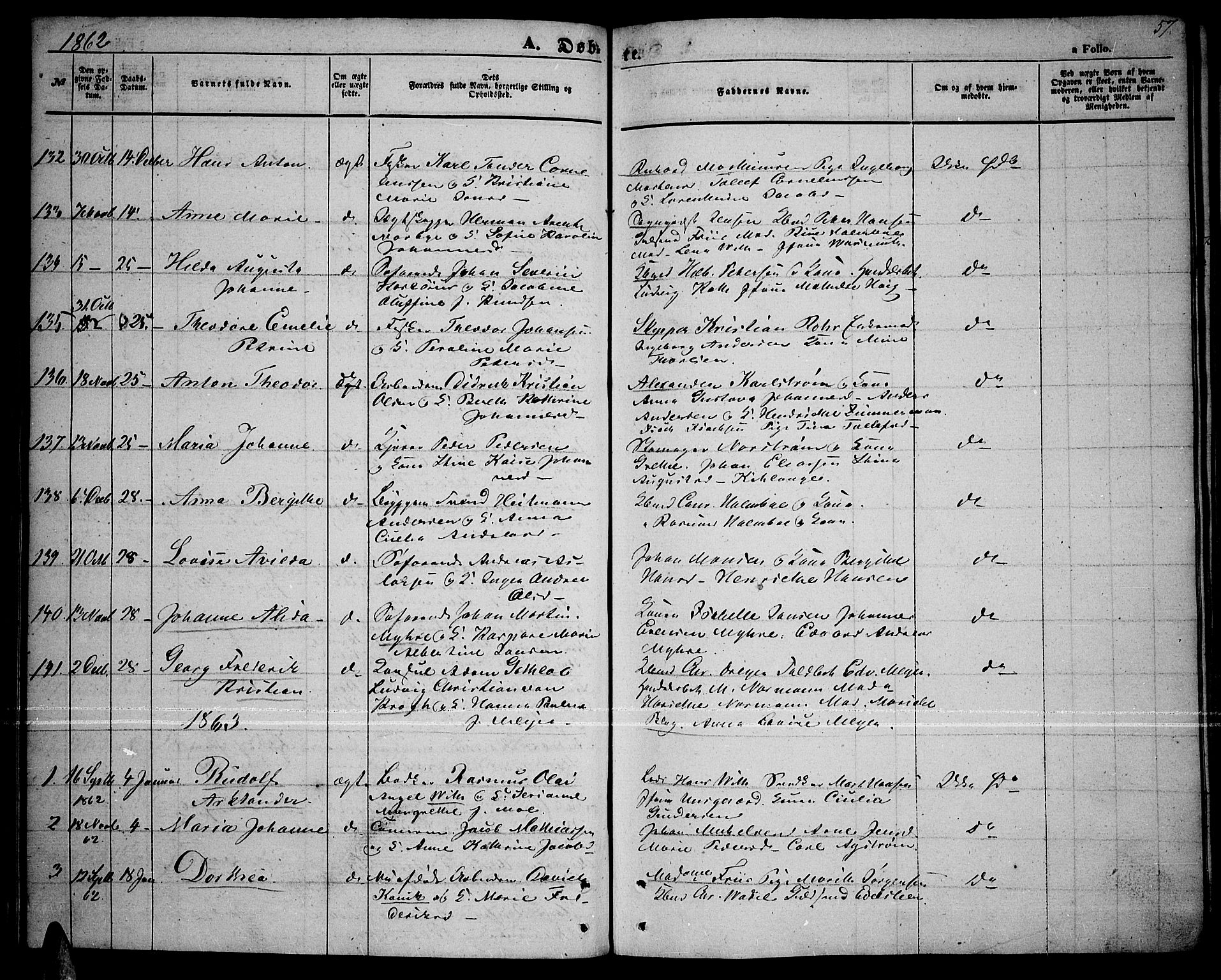 Tromsø sokneprestkontor/stiftsprosti/domprosti, SATØ/S-1343/G/Gb/L0006klokker: Parish register (copy) no. 6, 1857-1866, p. 57