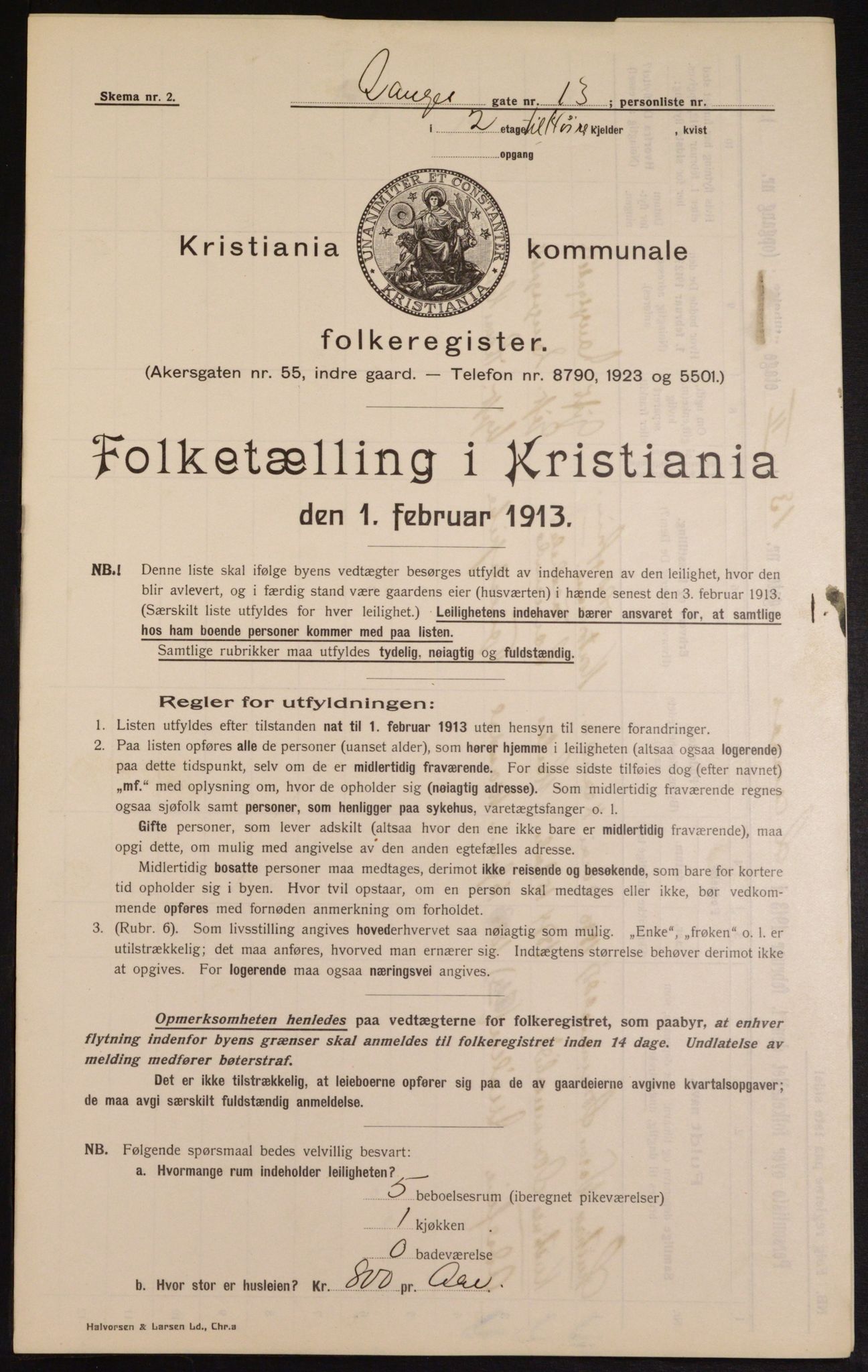 OBA, Municipal Census 1913 for Kristiania, 1913, p. 56155