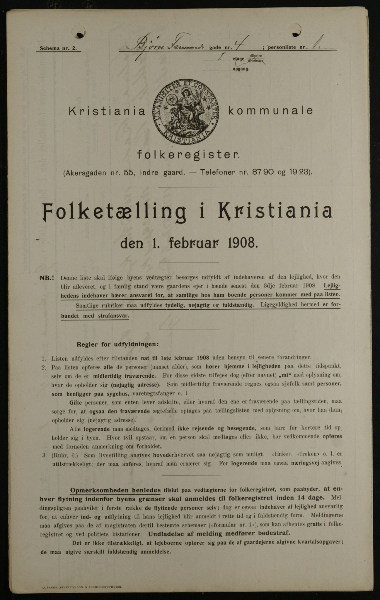 OBA, Municipal Census 1908 for Kristiania, 1908, p. 6451