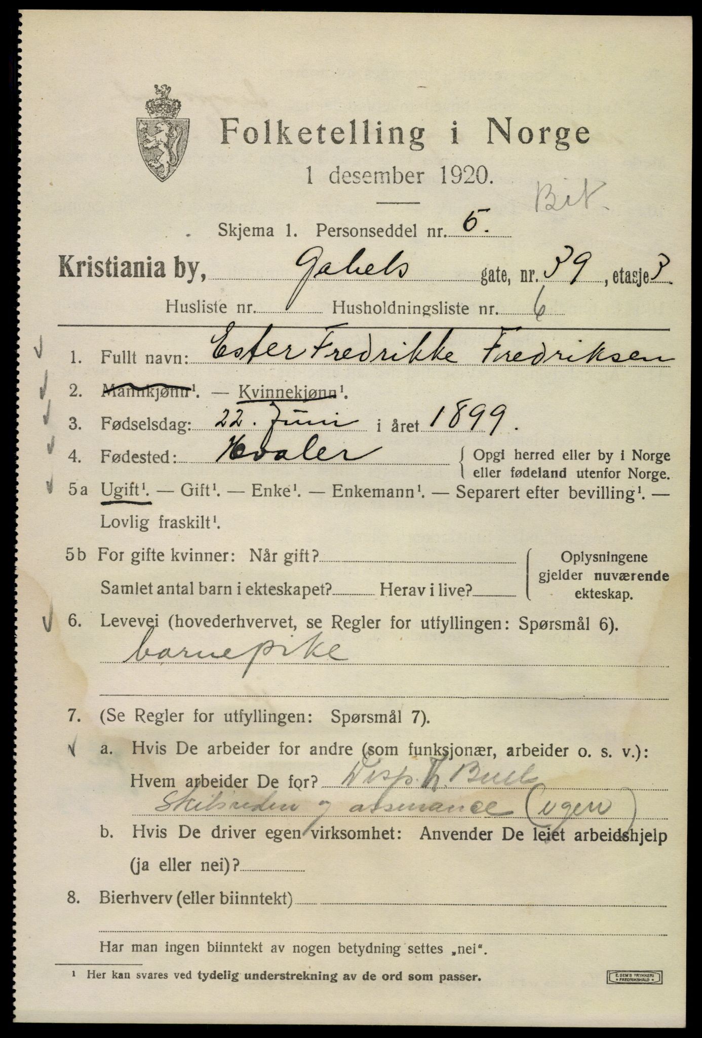 SAO, 1920 census for Kristiania, 1920, p. 246705