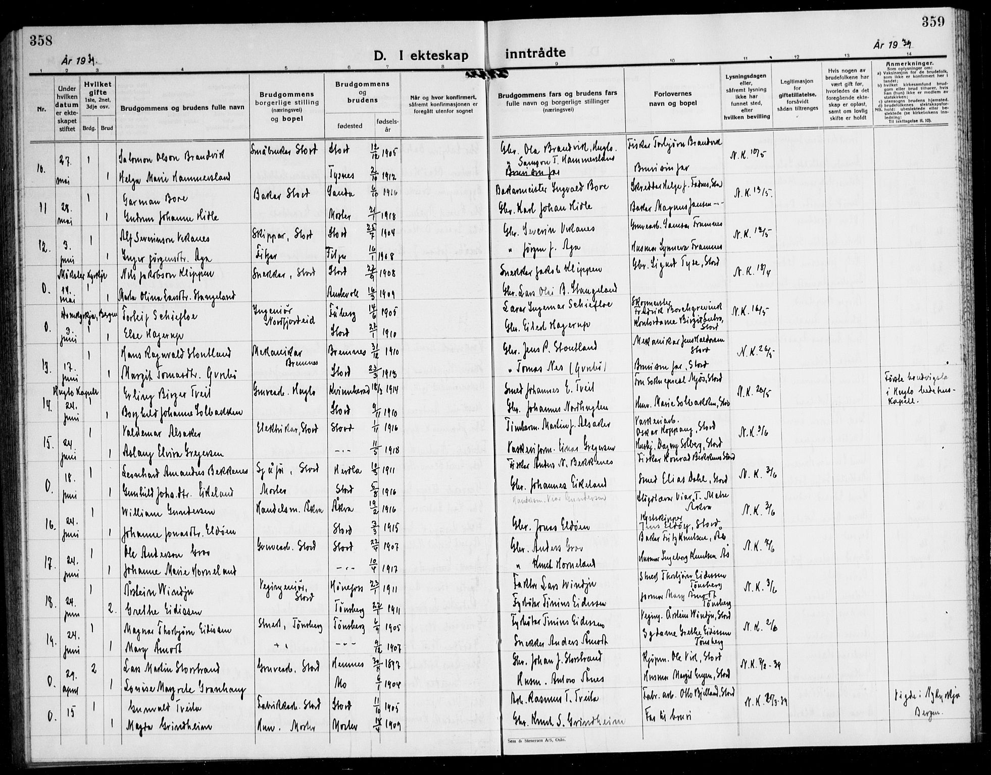 Stord sokneprestembete, AV/SAB-A-78201/H/Hab: Parish register (copy) no. A 5, 1933-1945, p. 358-359