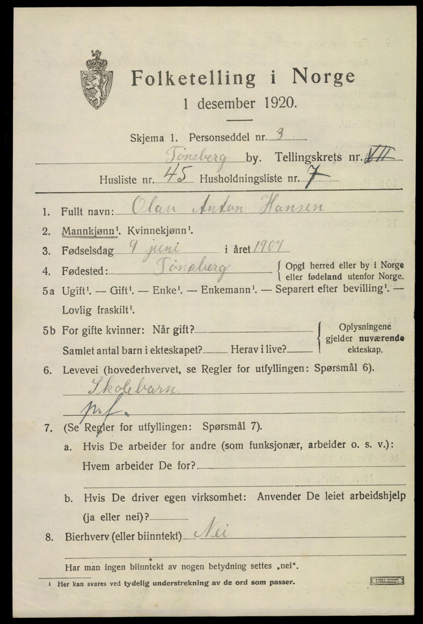 SAKO, 1920 census for Tønsberg, 1920, p. 21247