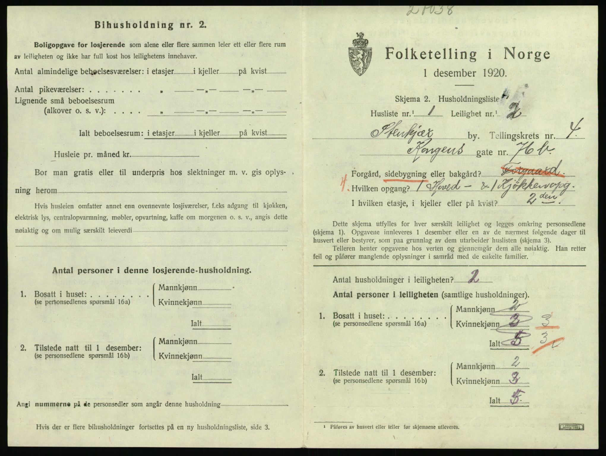 SAT, 1920 census for Steinkjer, 1920, p. 2130