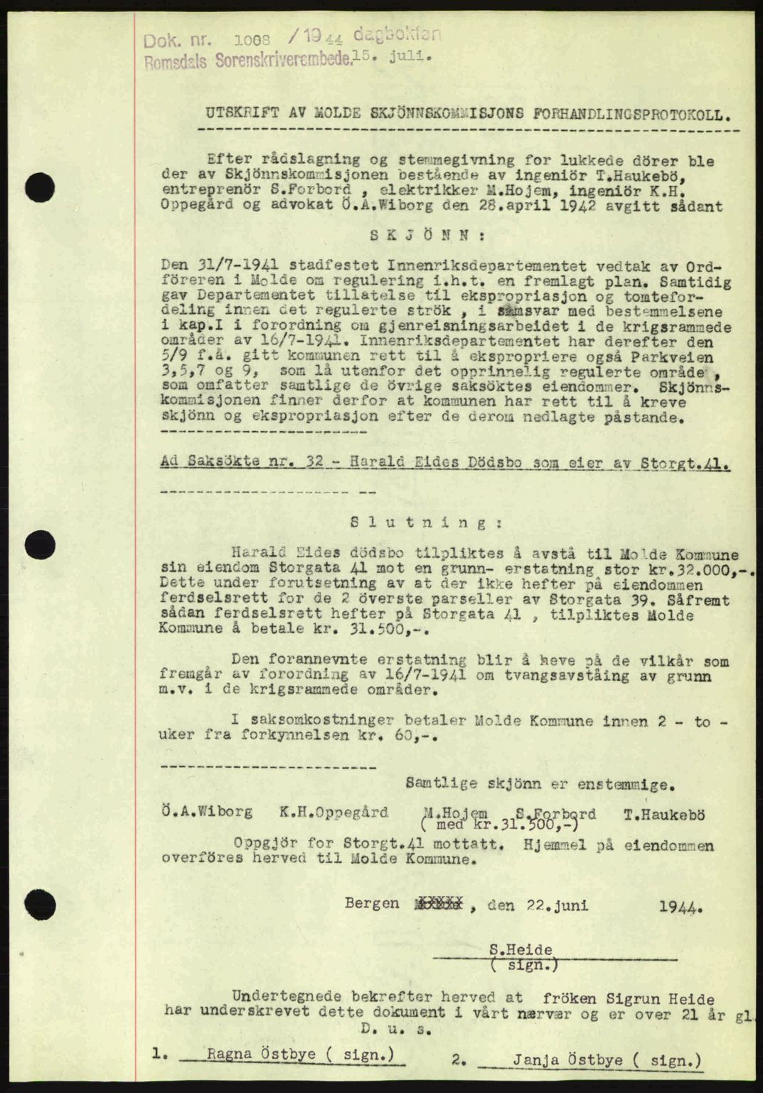 Romsdal sorenskriveri, SAT/A-4149/1/2/2C: Mortgage book no. A16, 1944-1944, Diary no: : 1008/1944