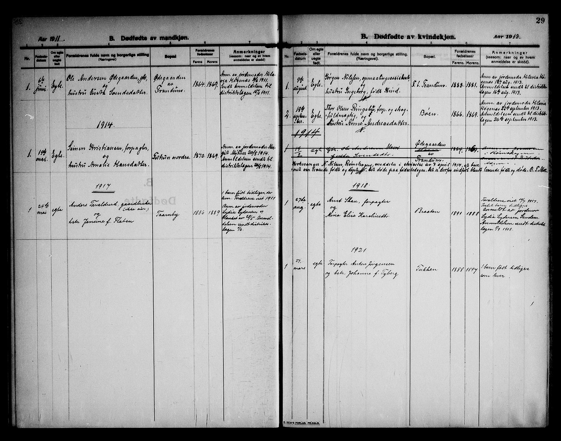 Rødenes prestekontor Kirkebøker, SAO/A-2005/F/Fb/L0004: Parish register (official) no. II 4, 1911-1926, p. 29