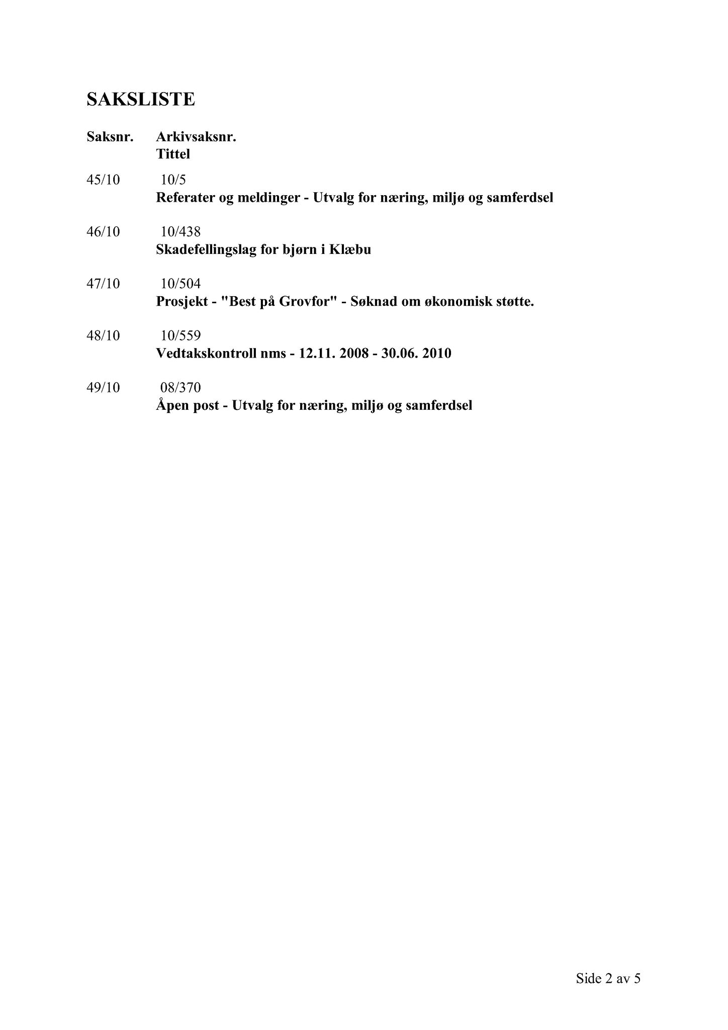 Klæbu Kommune, TRKO/KK/13-NMS/L003: Utvalg for næring, miljø og samferdsel, 2010, p. 152