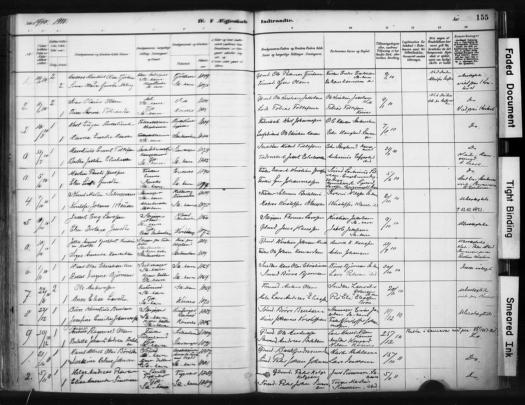 Skudenes sokneprestkontor, SAST/A -101849/H/Ha/Haa/L0008: Parish register (official) no. A 5, 1882-1912, p. 155