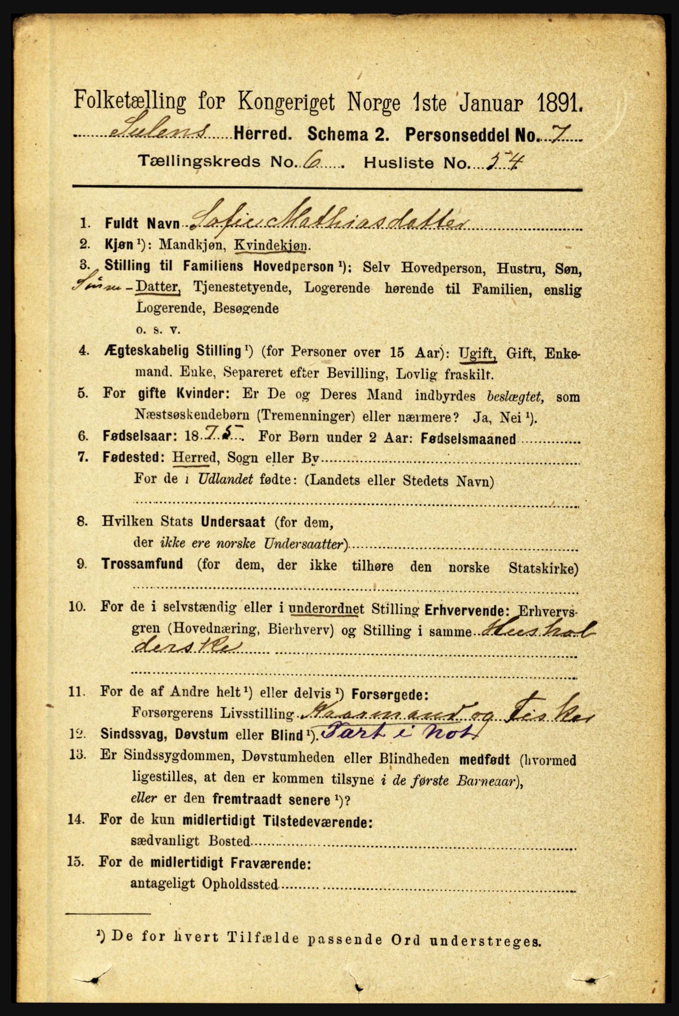 RA, 1891 census for 1412 Solund, 1891, p. 2312