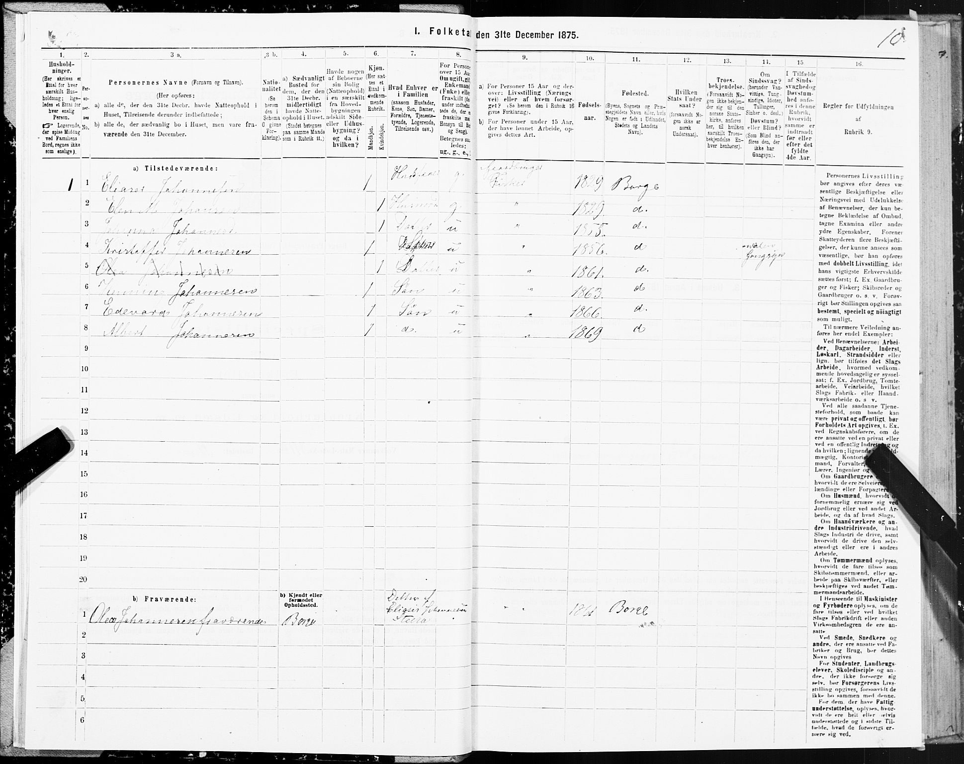 SAT, 1875 census for 1862P Borge, 1875, p. 3010