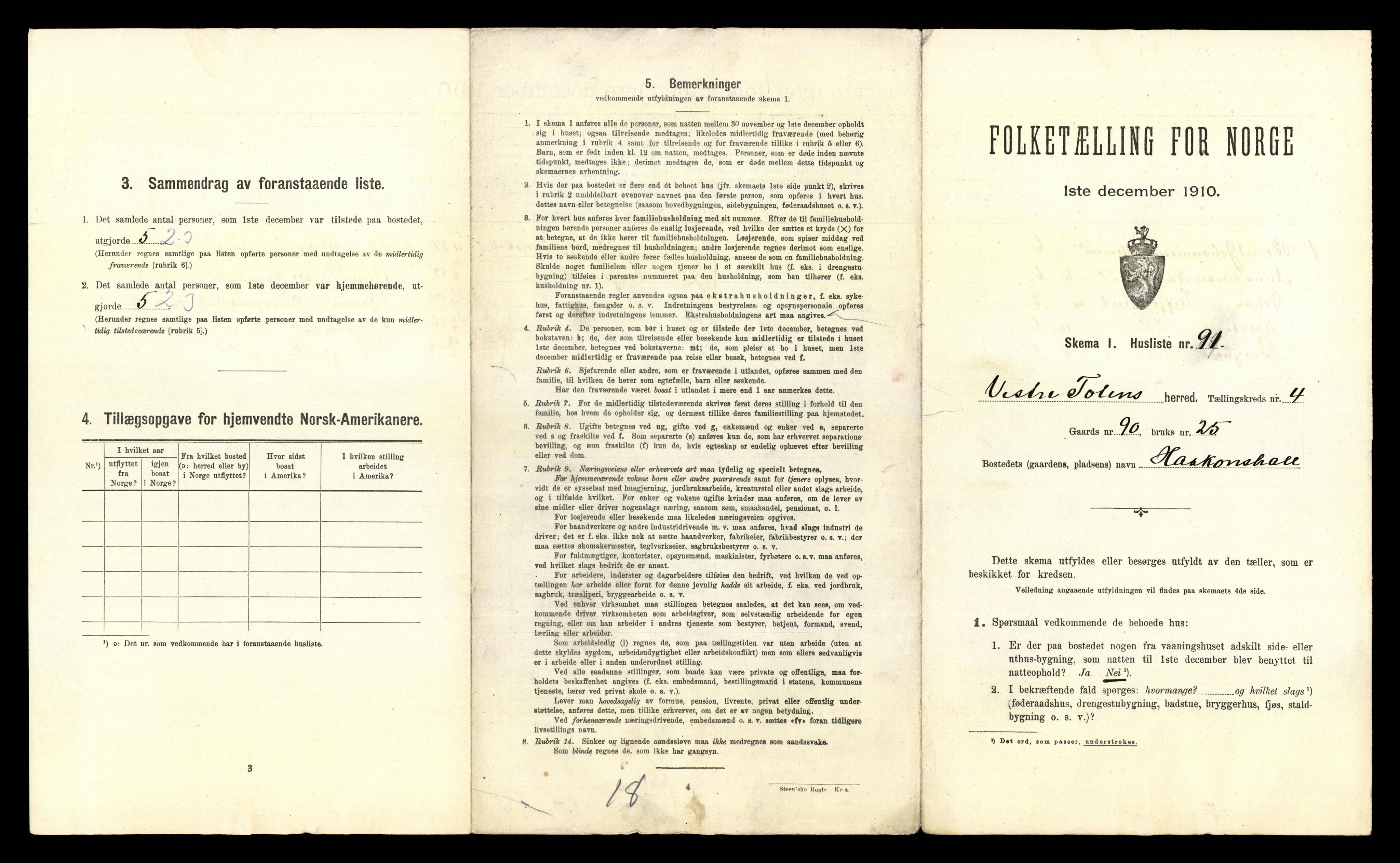 RA, 1910 census for Vestre Toten, 1910, p. 701