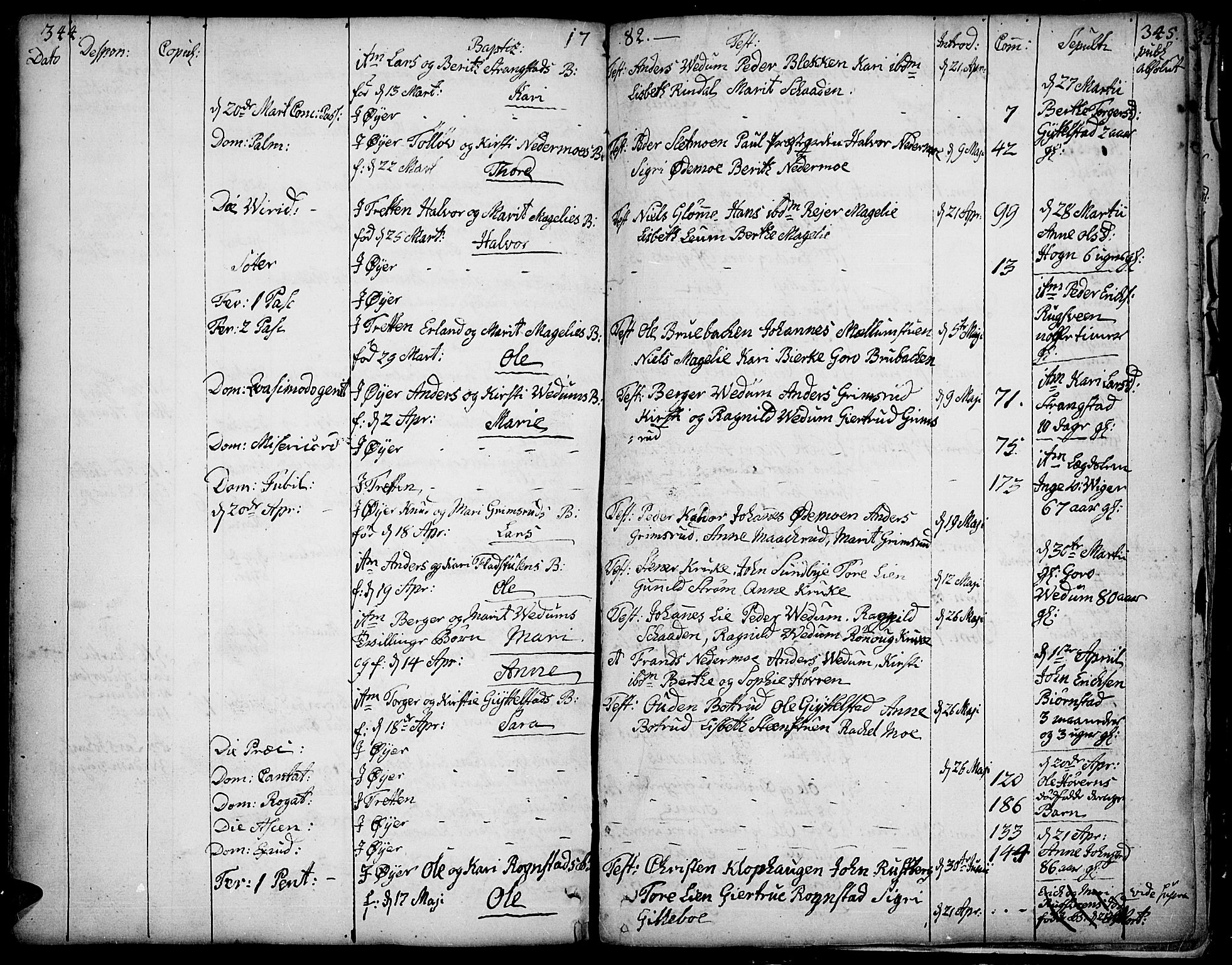 Øyer prestekontor, SAH/PREST-084/H/Ha/Haa/L0002: Parish register (official) no. 2, 1733-1784, p. 344-345