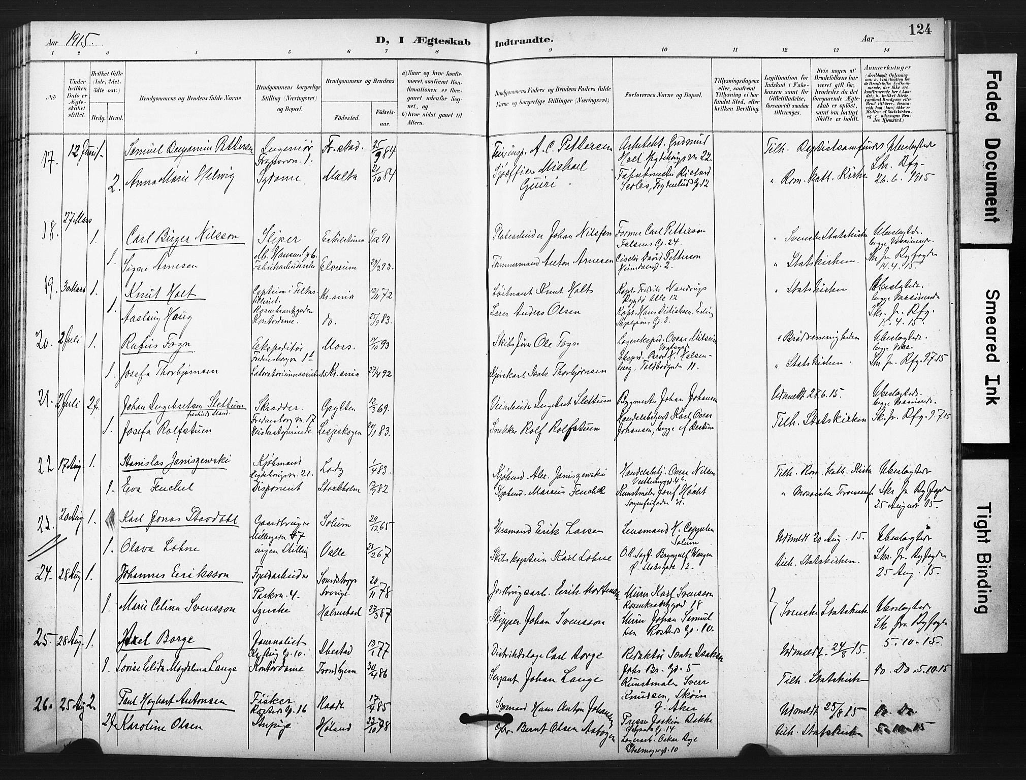 Trefoldighet prestekontor Kirkebøker, SAO/A-10882/F/Fg/L0001: Parish register (official) no. VII 1, 1892-1923, p. 124