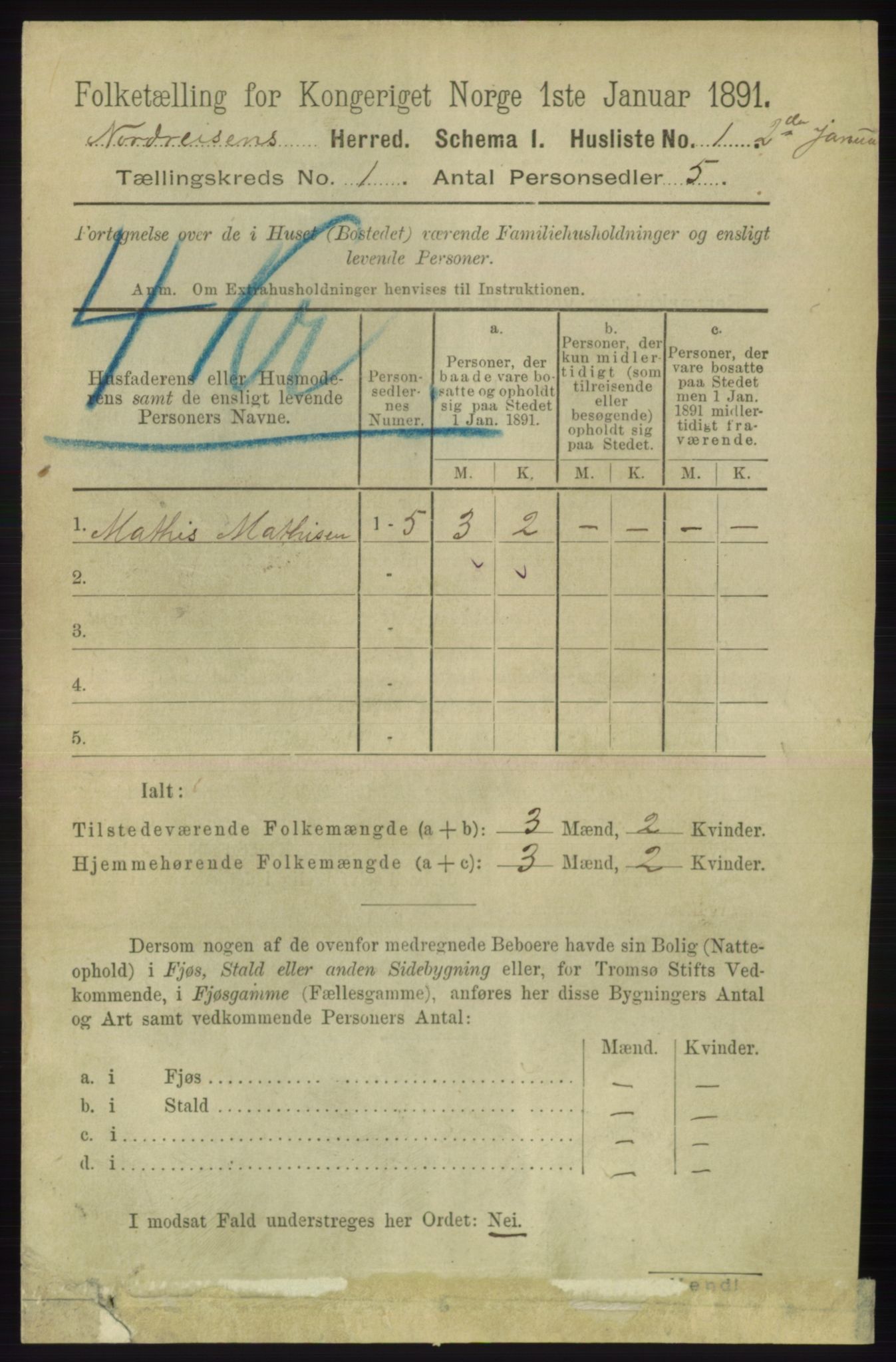 RA, 1891 census for 1942 Nordreisa, 1891, p. 14