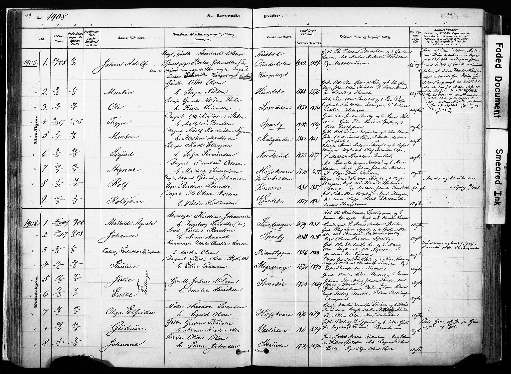 Hof prestekontor, SAH/PREST-038/H/Ha/Haa/L0010: Parish register (official) no. 10, 1878-1909, p. 109