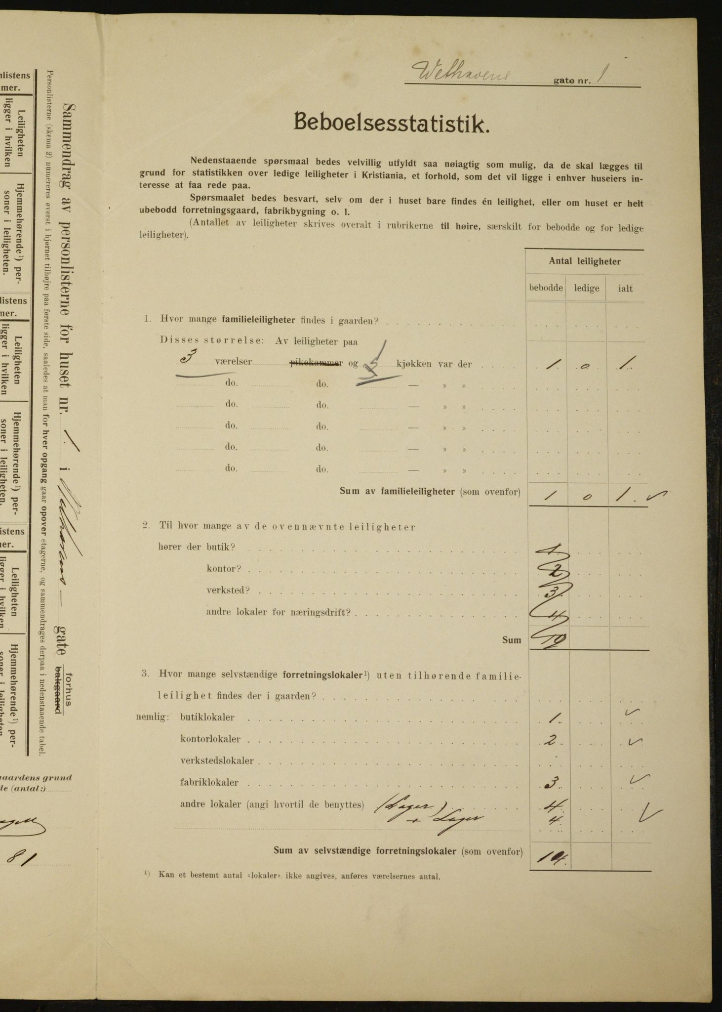 OBA, Municipal Census 1910 for Kristiania, 1910, p. 120734