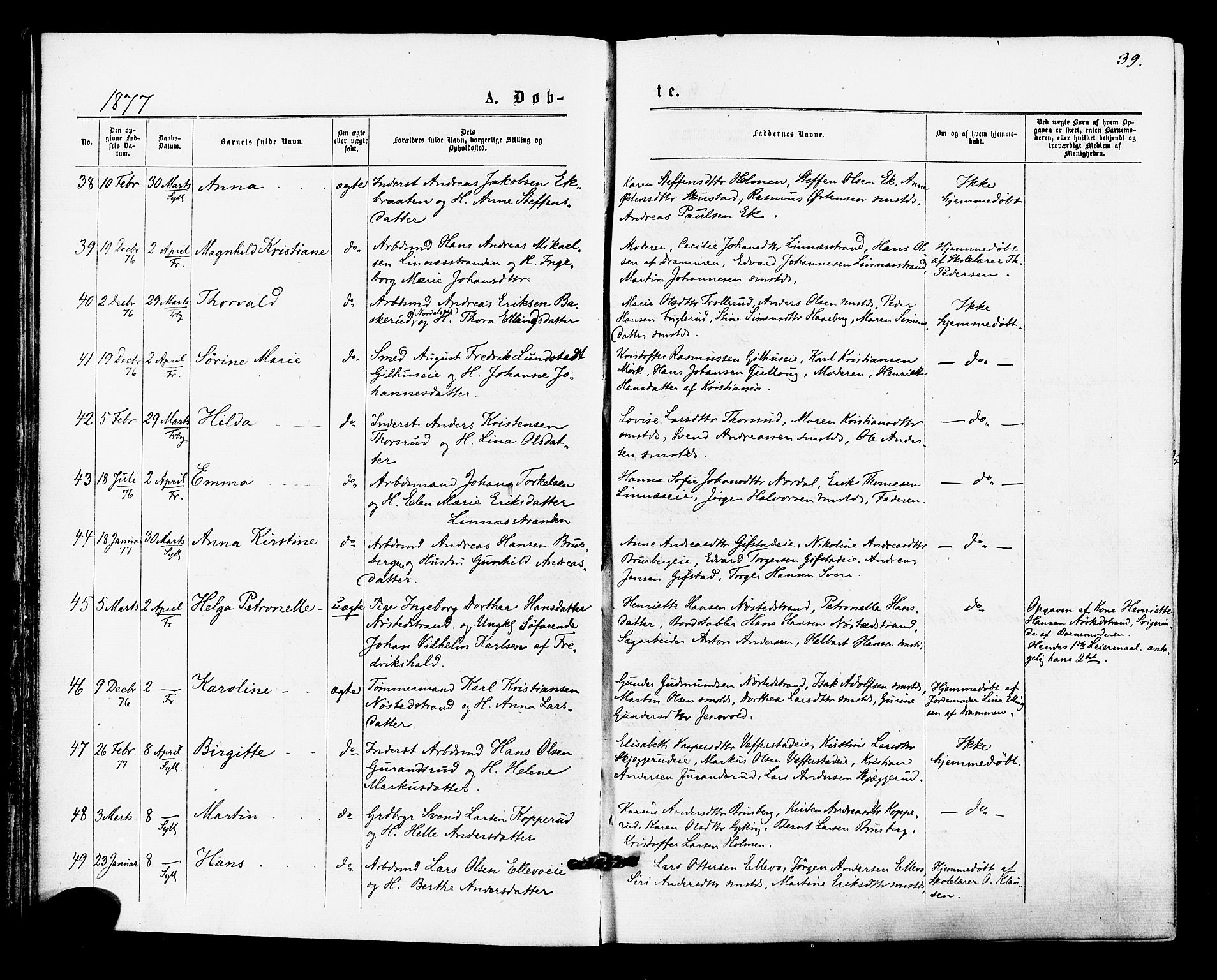 Lier kirkebøker, SAKO/A-230/F/Fa/L0014: Parish register (official) no. I 14, 1875-1882, p. 39