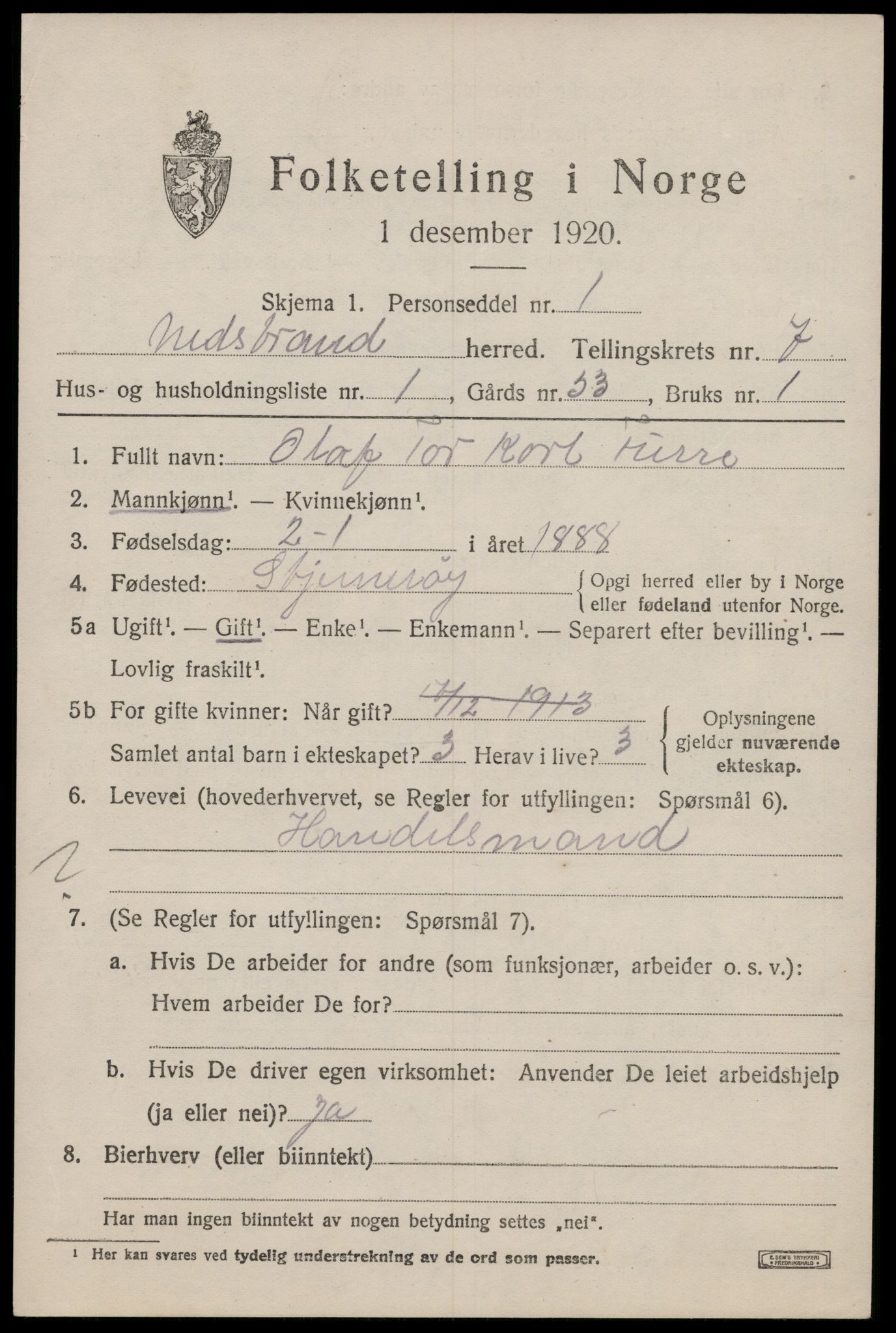 SAST, 1920 census for Nedstrand, 1920, p. 2649