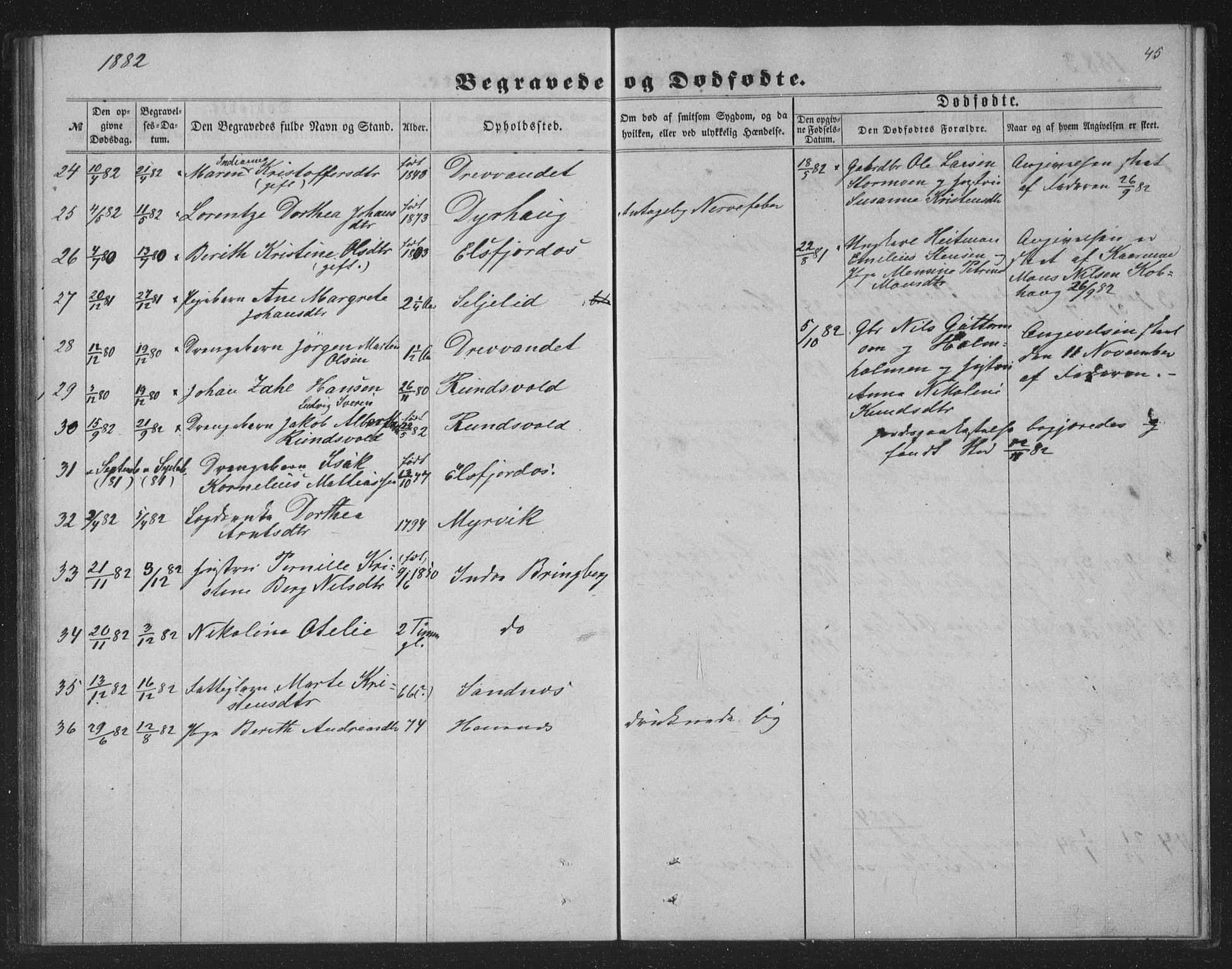 Ministerialprotokoller, klokkerbøker og fødselsregistre - Nordland, AV/SAT-A-1459/825/L0368: Parish register (copy) no. 825C05, 1863-1887, p. 45