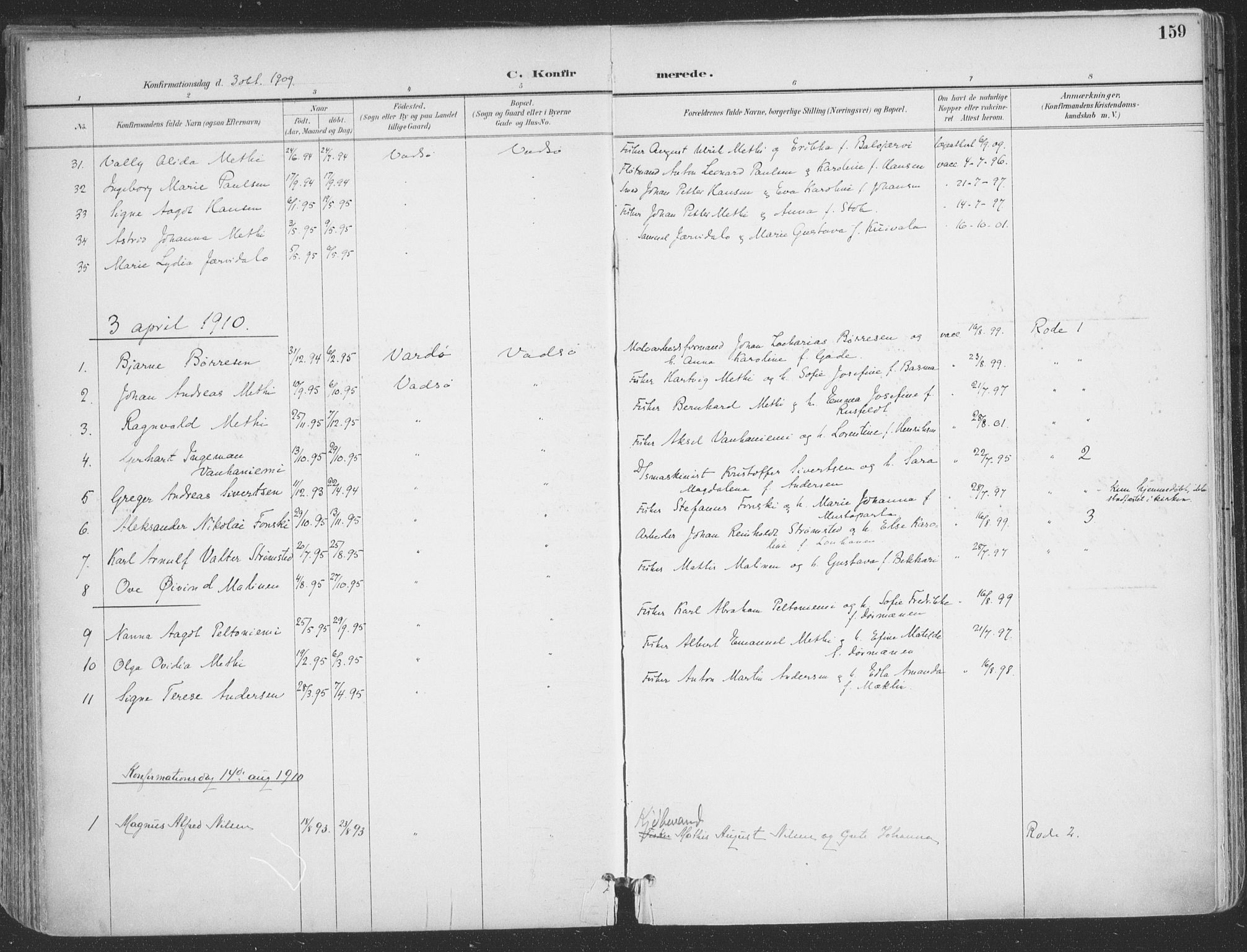Vadsø sokneprestkontor, SATØ/S-1325/H/Ha/L0007kirke: Parish register (official) no. 7, 1896-1916, p. 159
