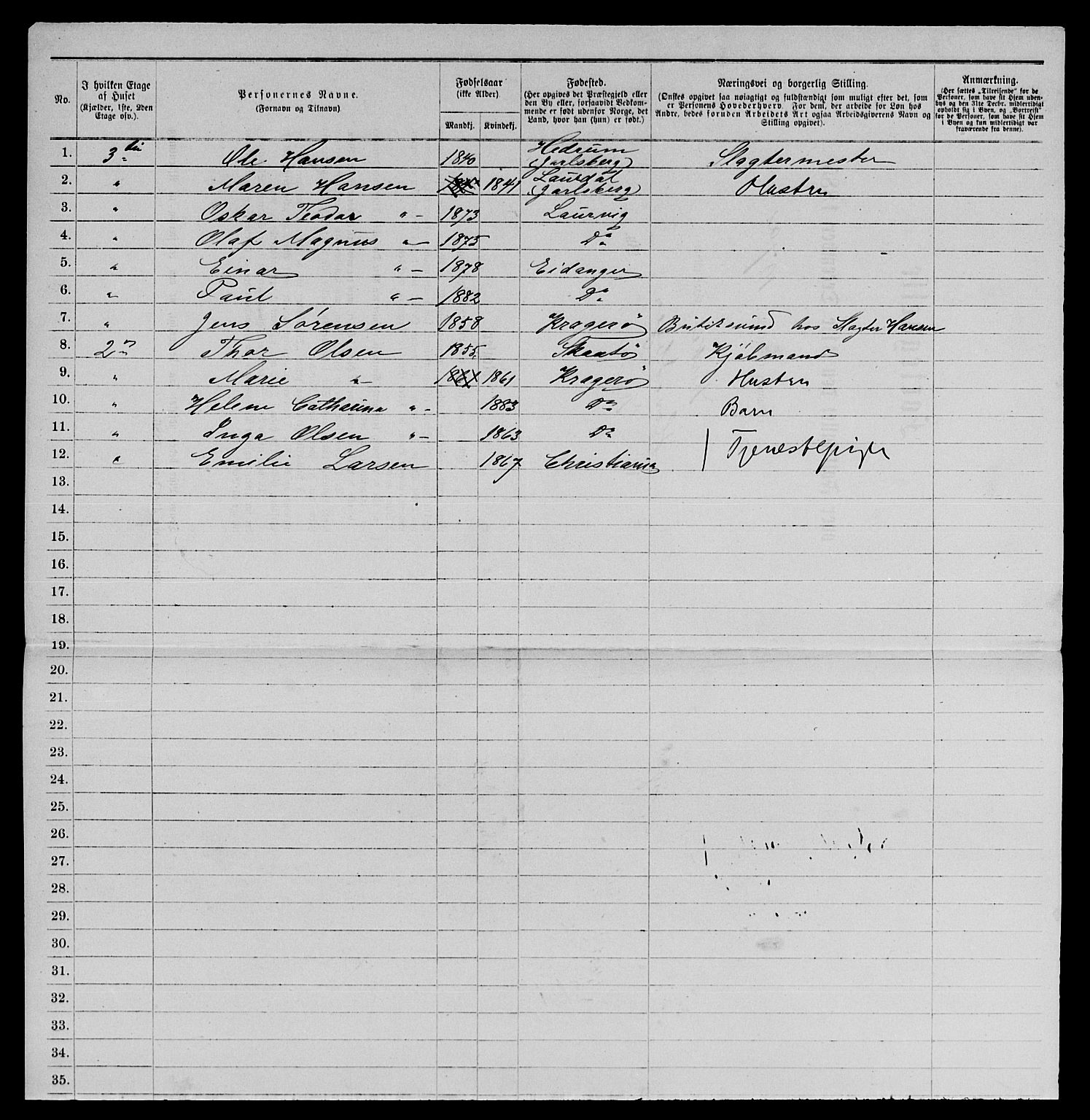 SAKO, 1885 census for 0801 Kragerø, 1885, p. 1236