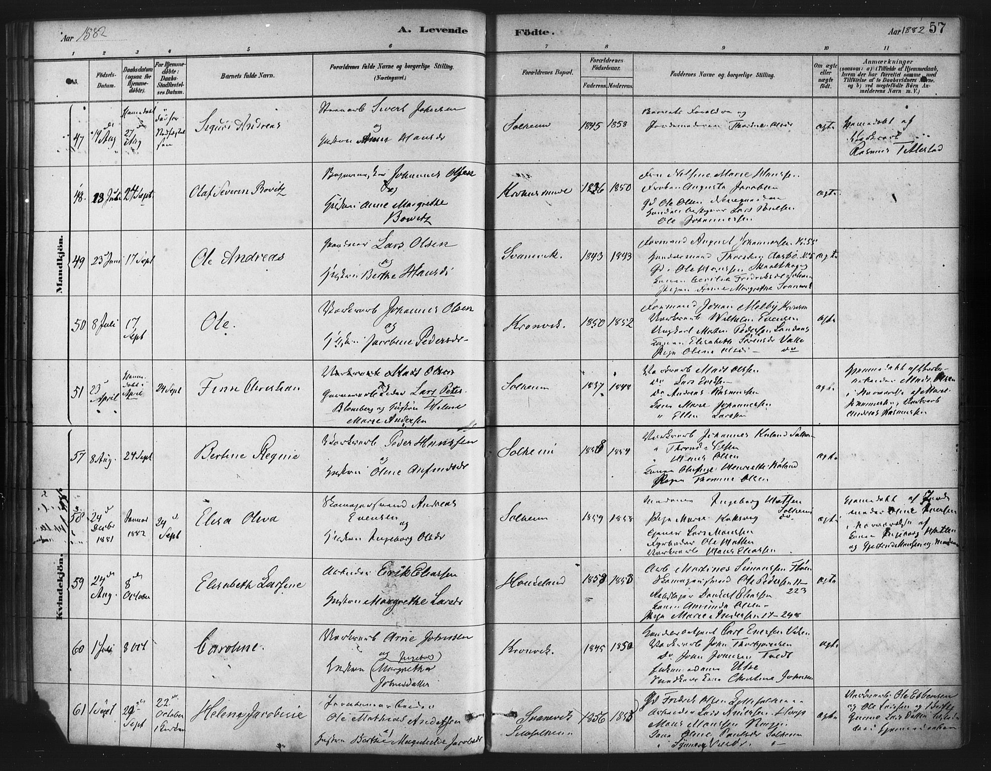 St. Jørgens hospital og Årstad sokneprestembete, AV/SAB-A-99934: Parish register (official) no. A 7, 1879-1886, p. 57