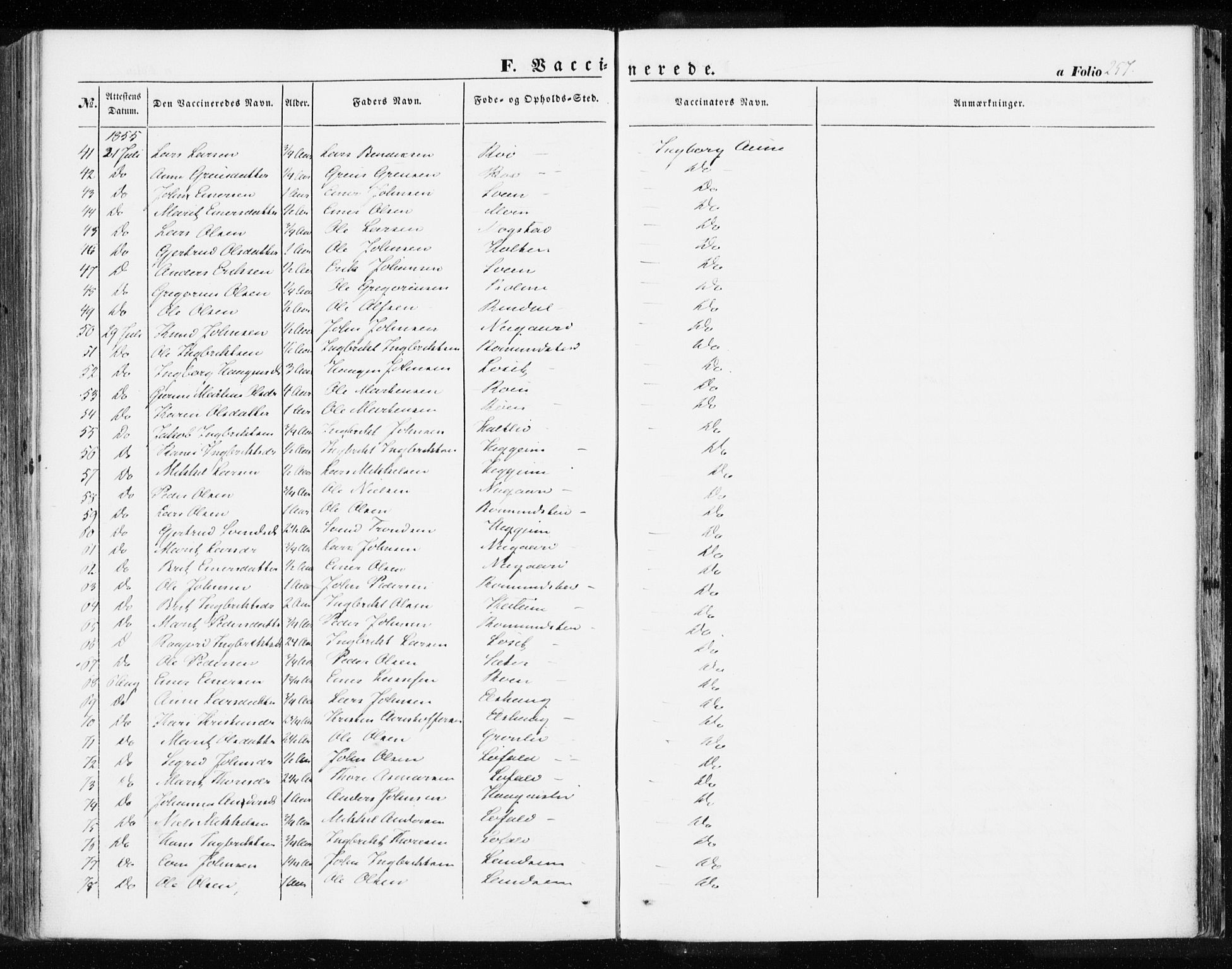 Ministerialprotokoller, klokkerbøker og fødselsregistre - Møre og Romsdal, AV/SAT-A-1454/595/L1044: Parish register (official) no. 595A06, 1852-1863, p. 257