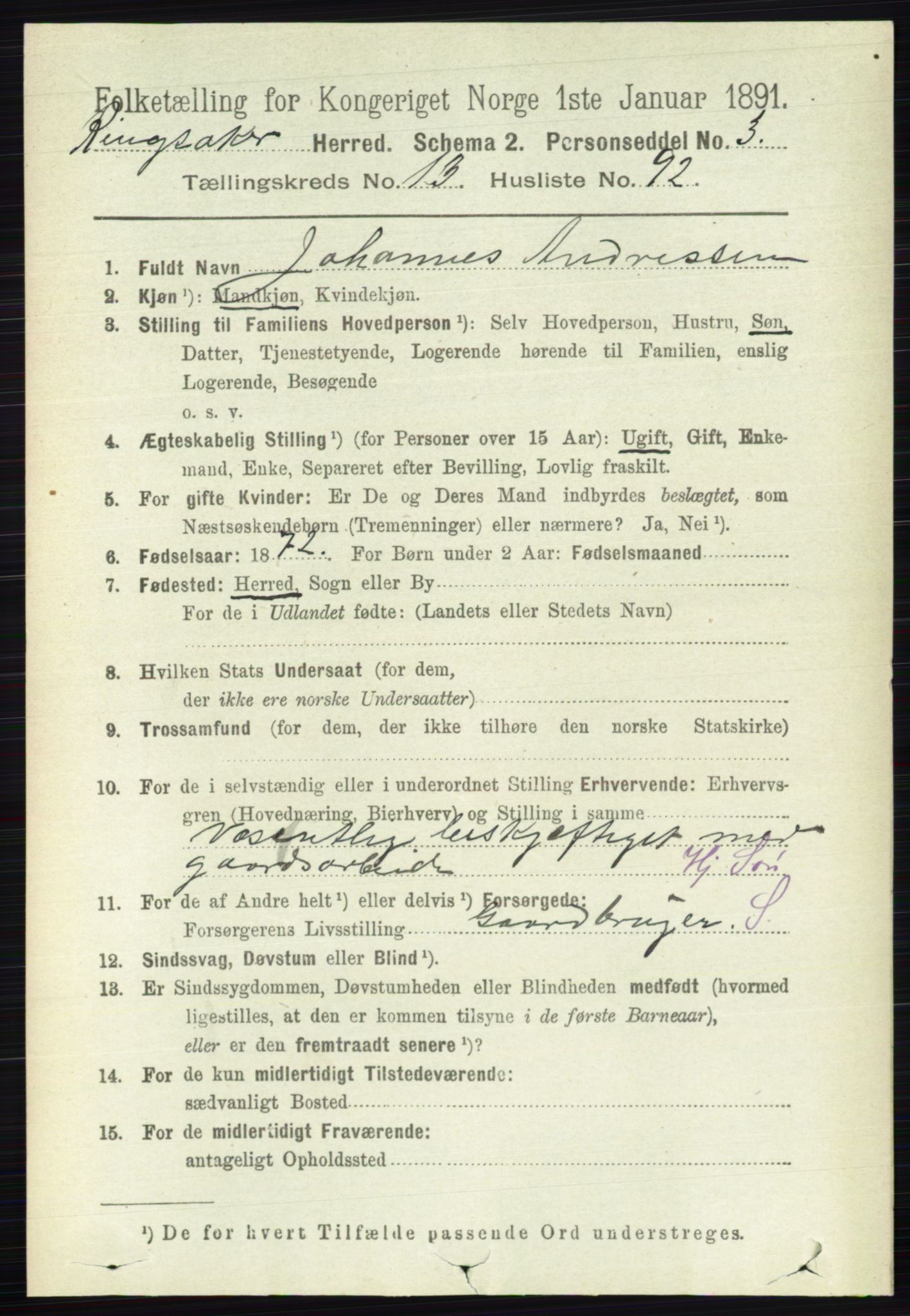 RA, 1891 census for 0412 Ringsaker, 1891, p. 7711