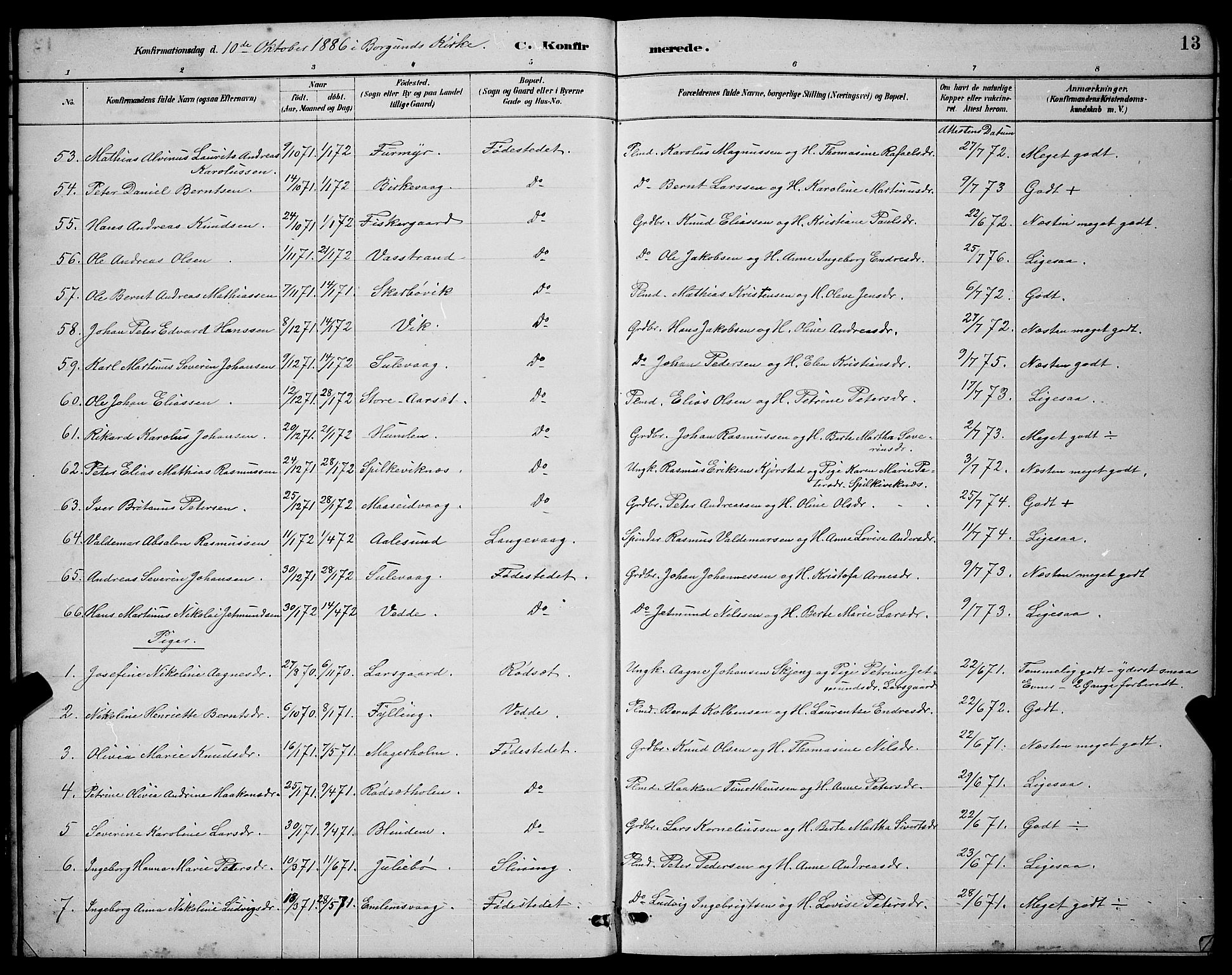 Ministerialprotokoller, klokkerbøker og fødselsregistre - Møre og Romsdal, SAT/A-1454/528/L0430: Parish register (copy) no. 528C11, 1884-1899, p. 13