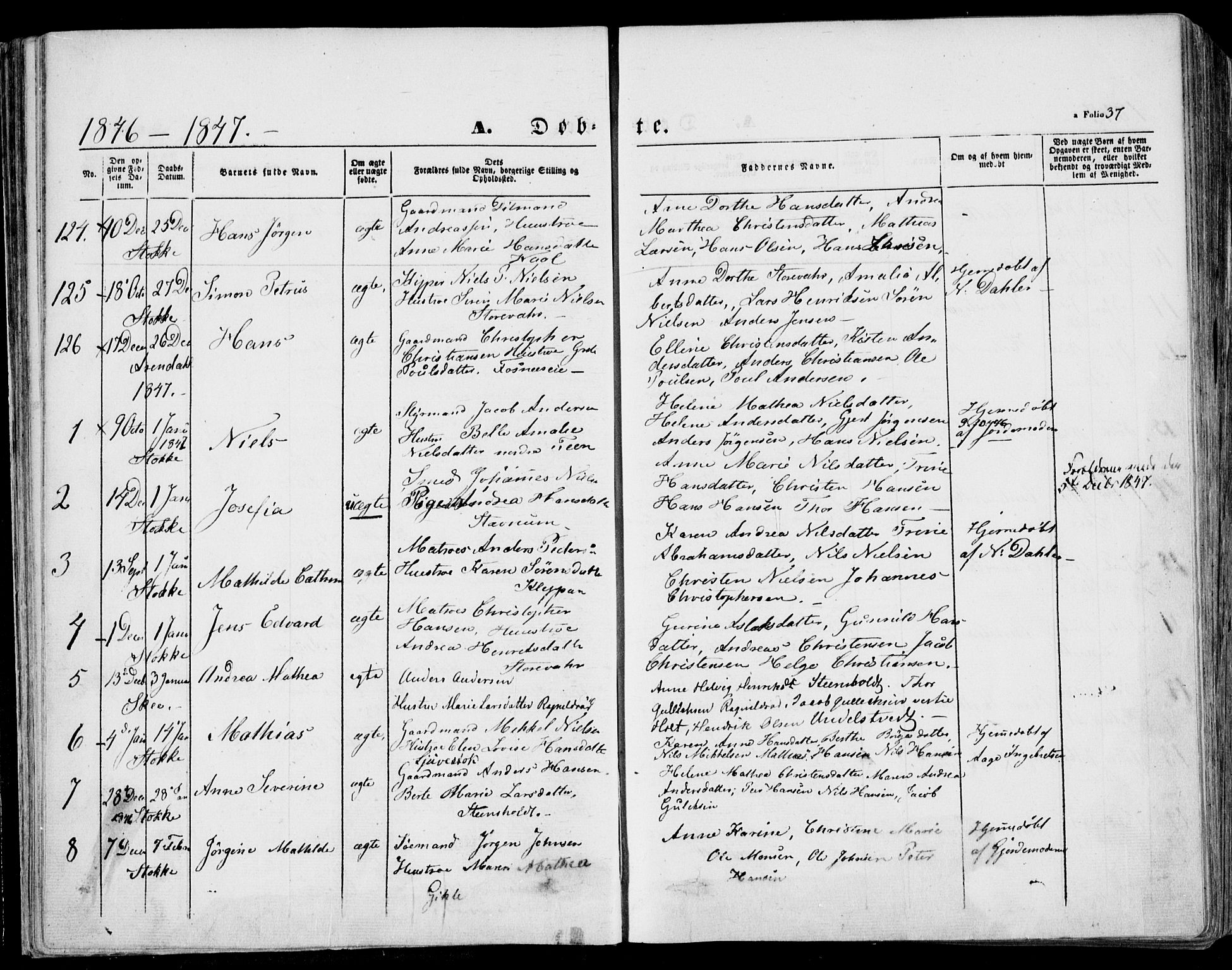 Stokke kirkebøker, SAKO/A-320/F/Fa/L0007: Parish register (official) no. I 7, 1844-1857, p. 37