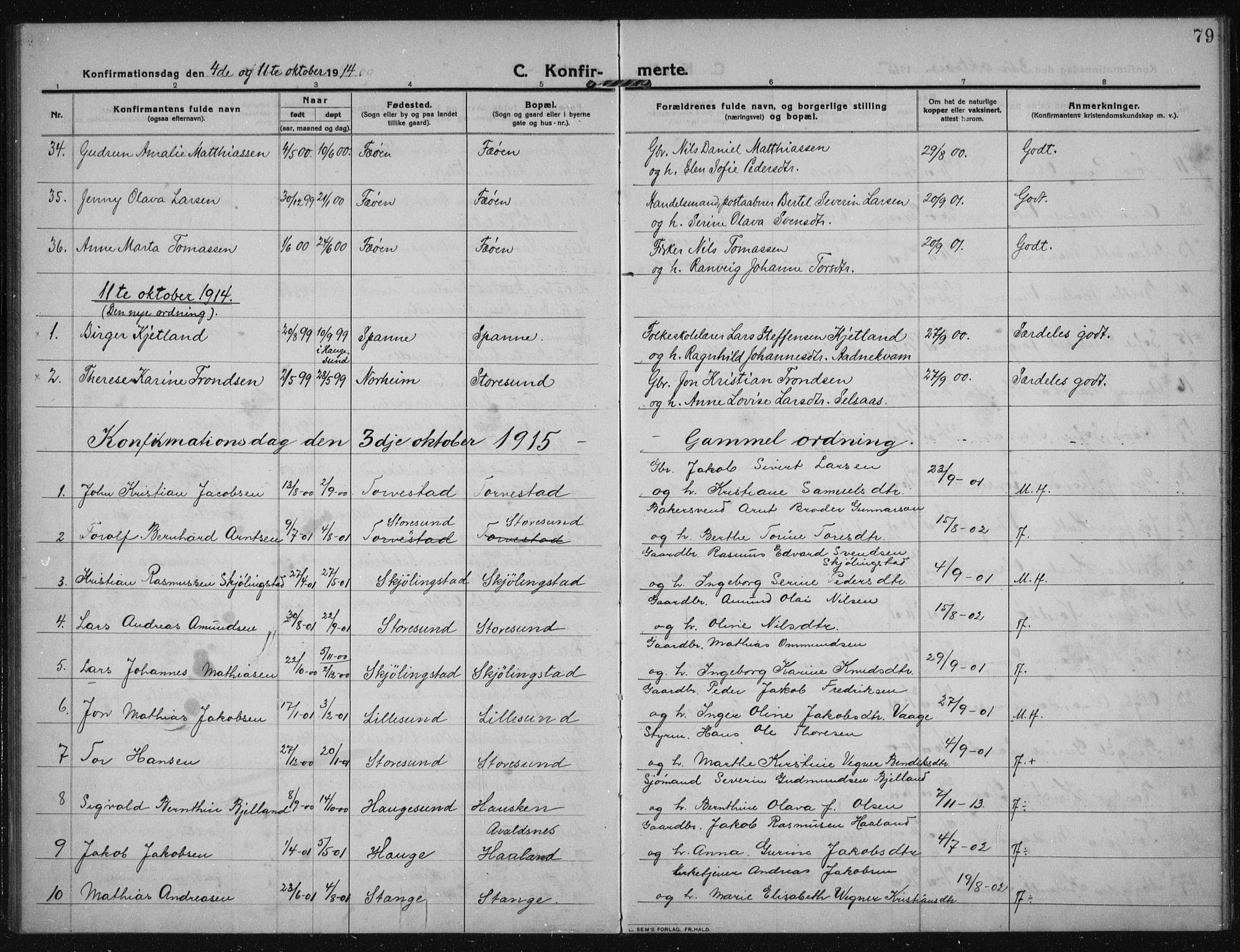 Torvastad sokneprestkontor, SAST/A -101857/H/Ha/Haa/L0019: Parish register (official) no. A 18, 1912-1920, p. 79