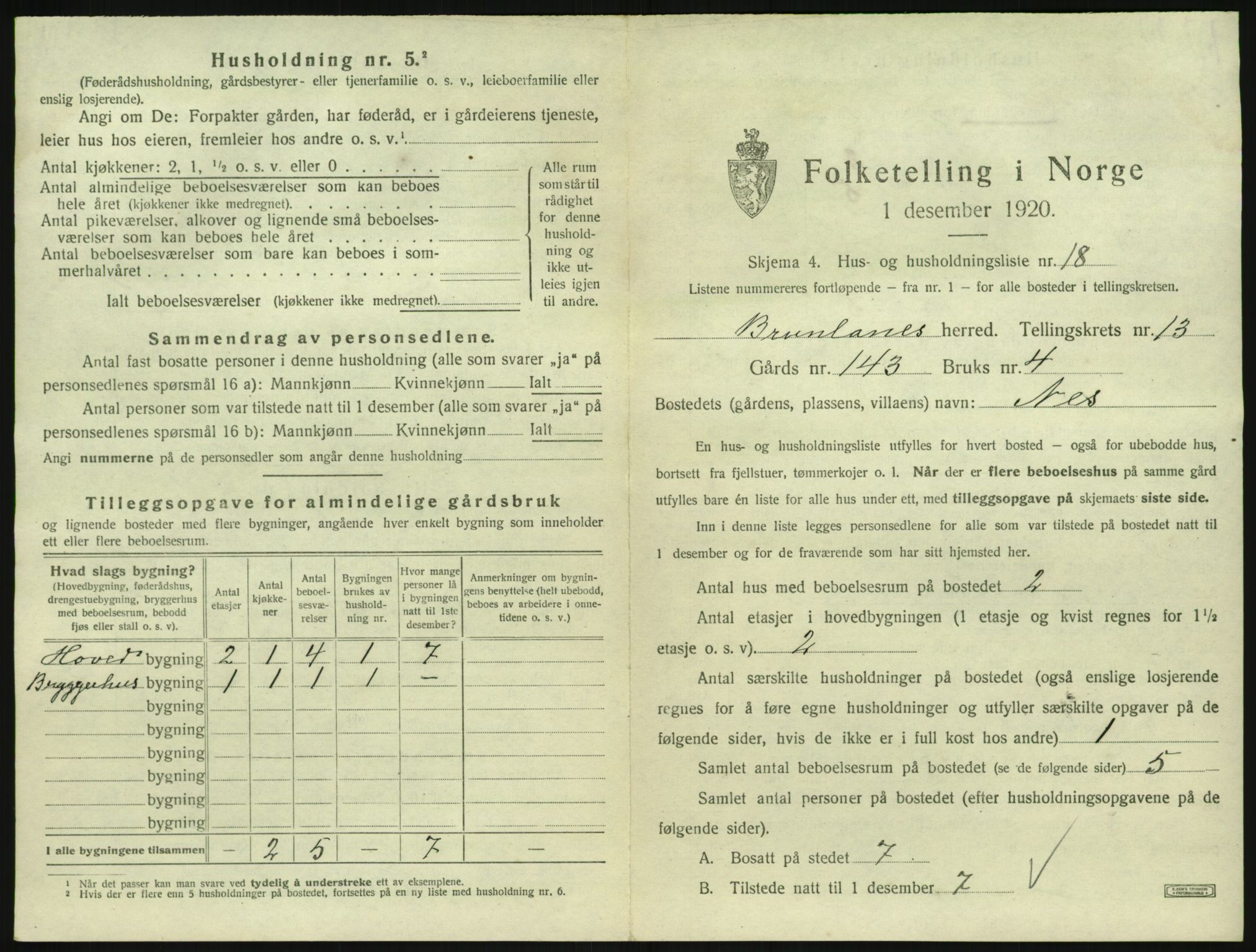 SAKO, 1920 census for Brunlanes, 1920, p. 1783