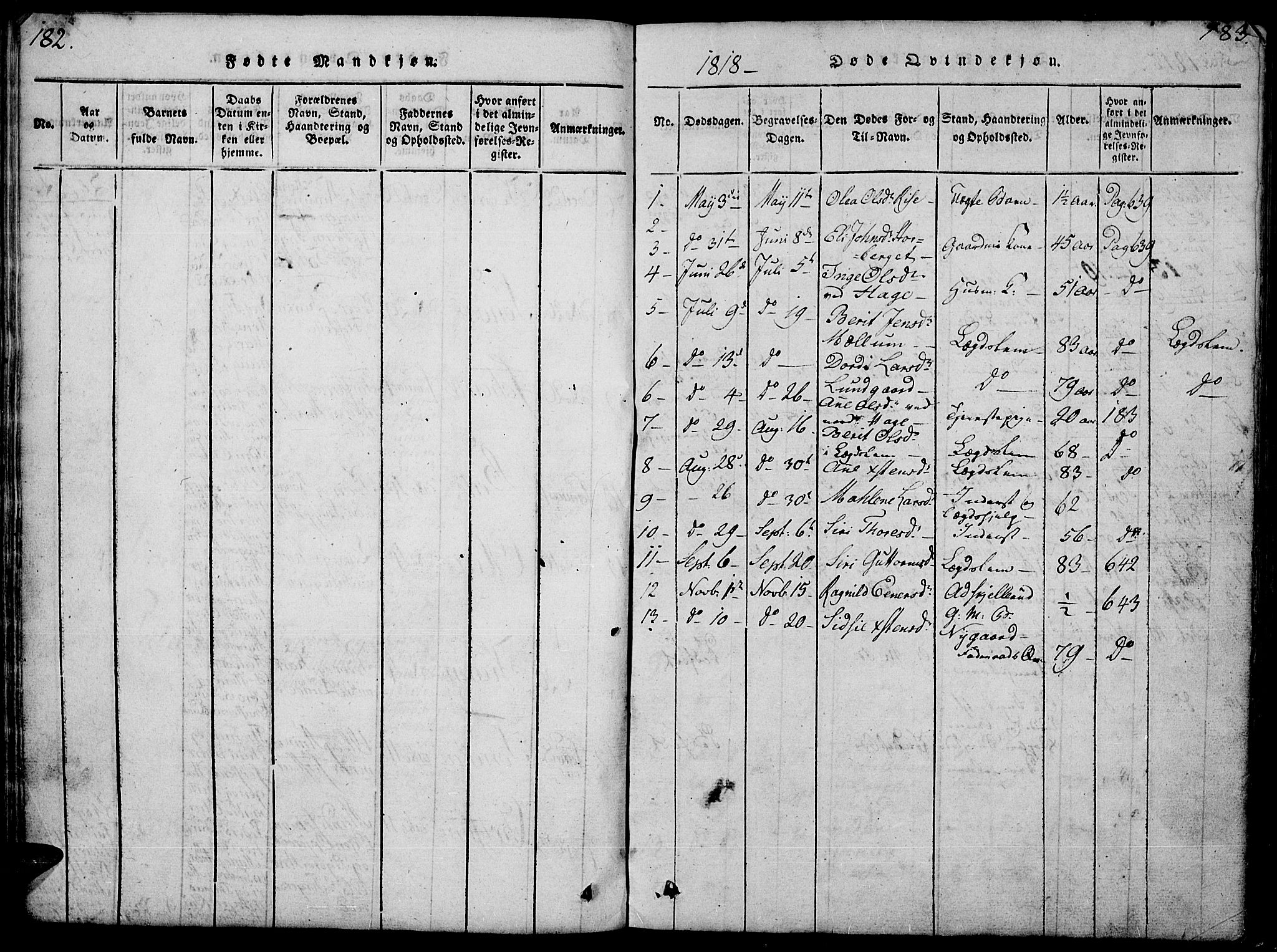 Fåberg prestekontor, AV/SAH-PREST-086/H/Ha/Hab/L0004: Parish register (copy) no. 4, 1818-1837, p. 182-183