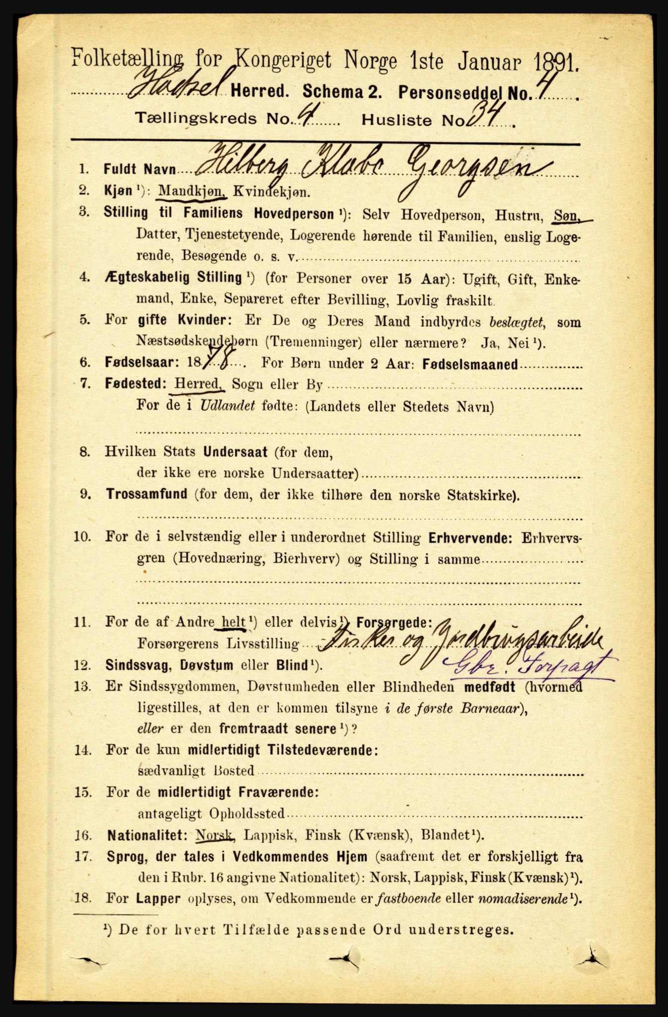 RA, 1891 census for 1866 Hadsel, 1891, p. 1919