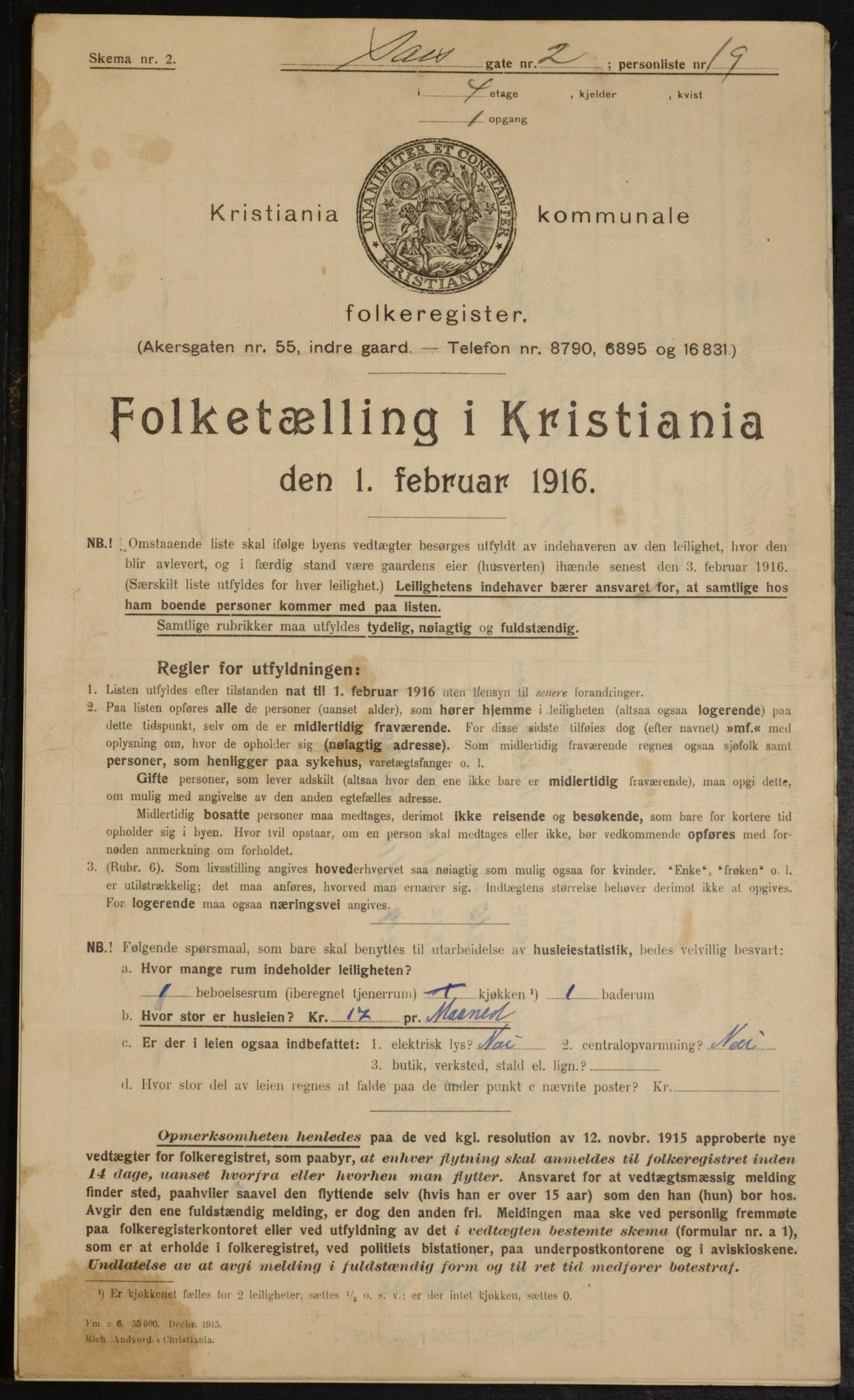 OBA, Municipal Census 1916 for Kristiania, 1916, p. 91407