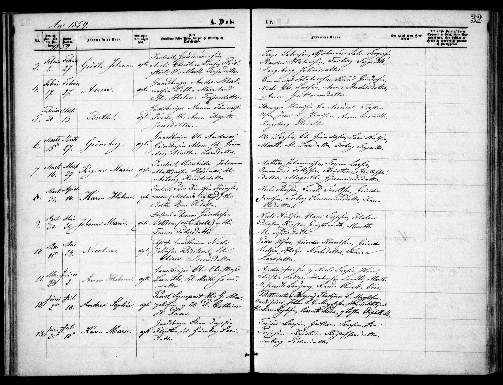 Austre Moland sokneprestkontor, AV/SAK-1111-0001/F/Fa/Faa/L0008: Parish register (official) no. A 8, 1858-1868, p. 32