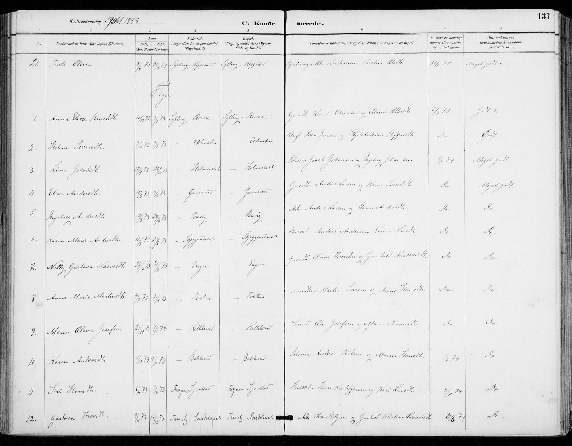 Sylling kirkebøker, AV/SAKO-A-247/F/Fa/L0001: Parish register (official) no. 1, 1883-1910, p. 137