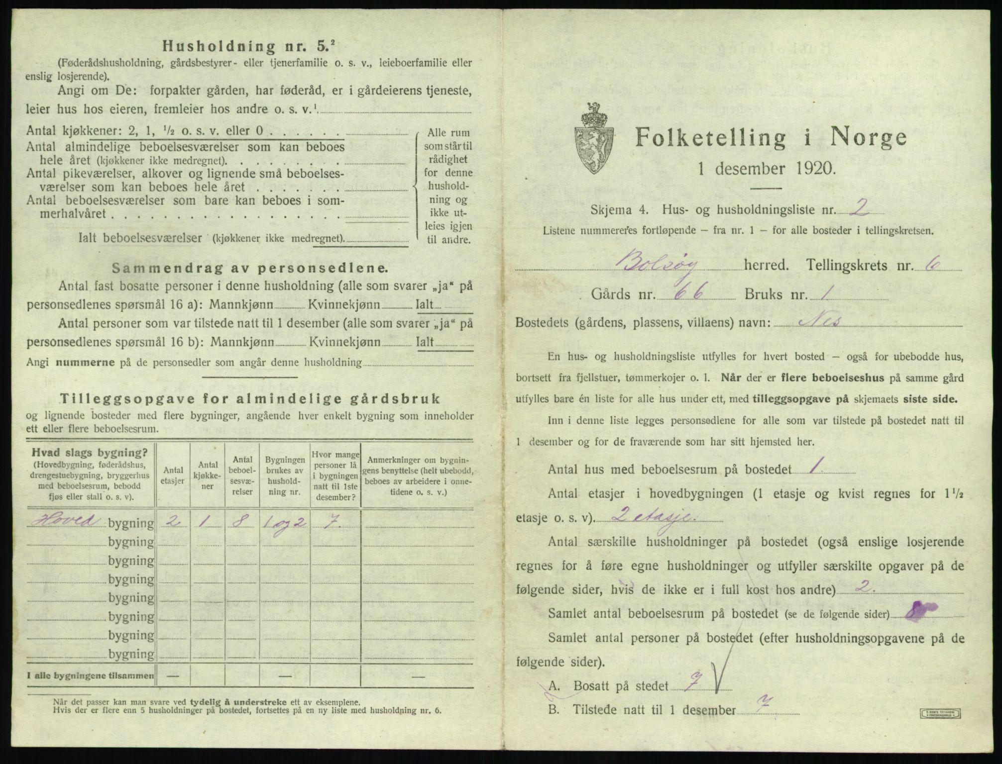 SAT, 1920 census for Bolsøy, 1920, p. 1045