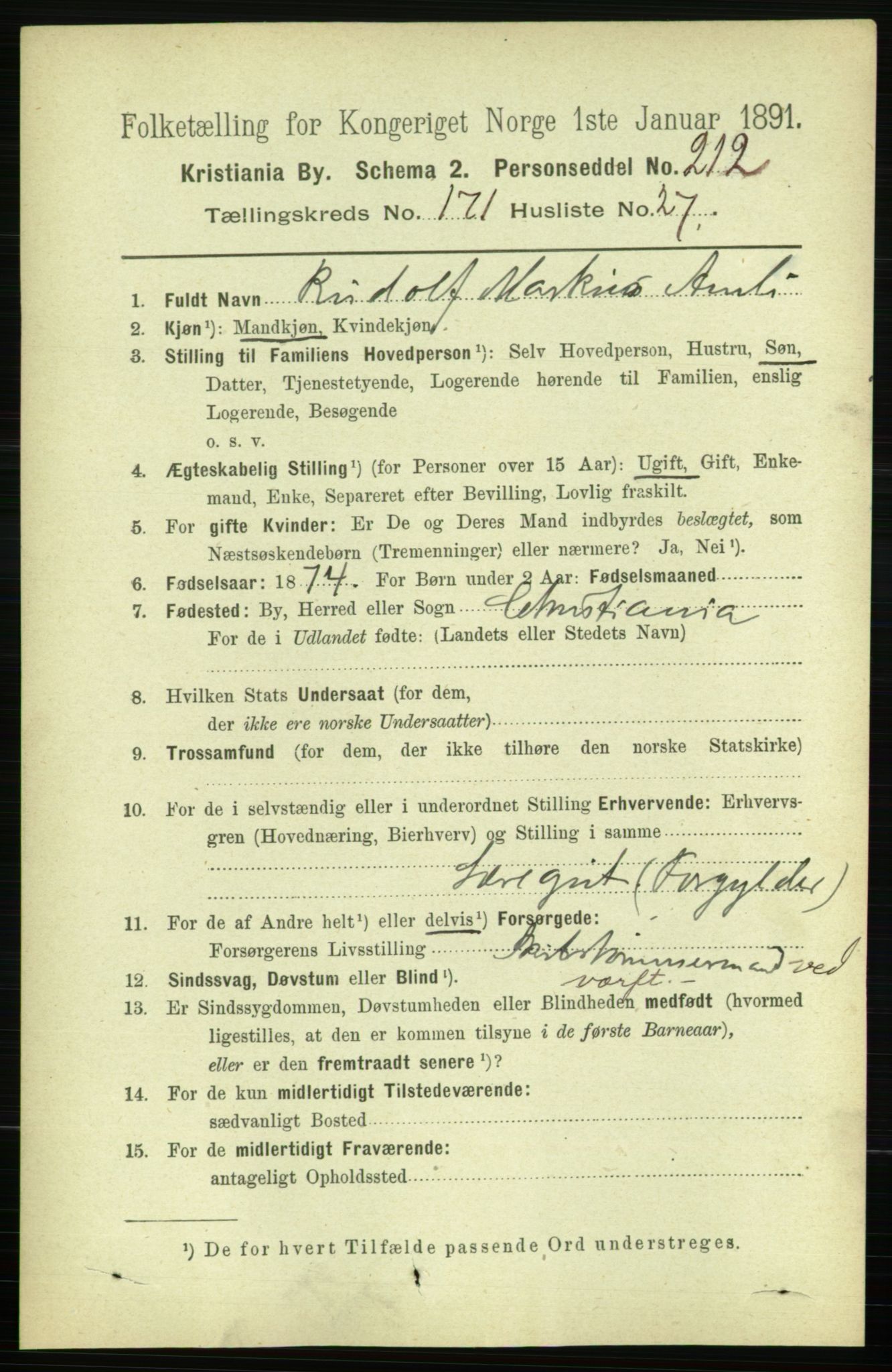 RA, 1891 census for 0301 Kristiania, 1891, p. 101449